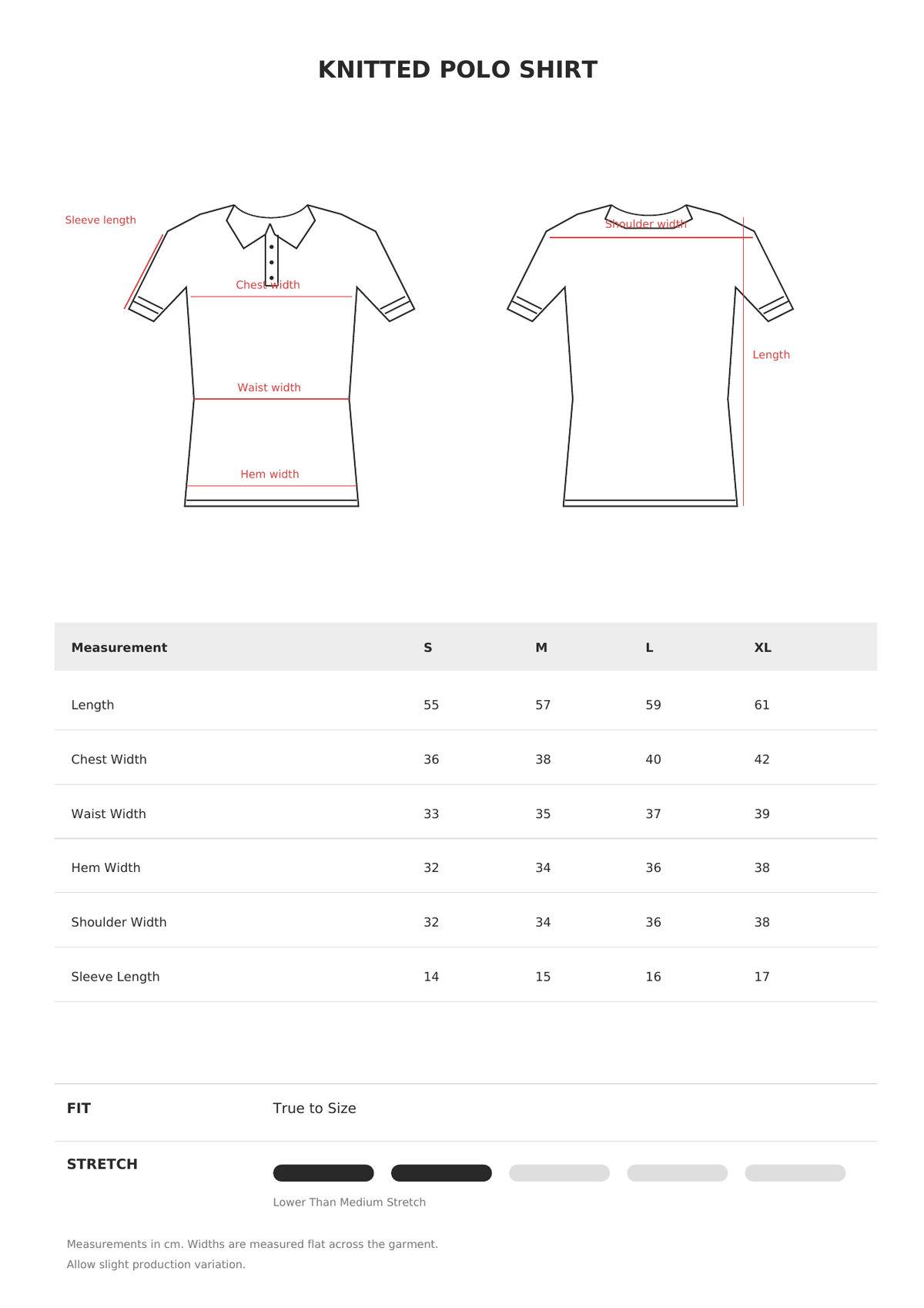Knitted Polo Shirt size guide