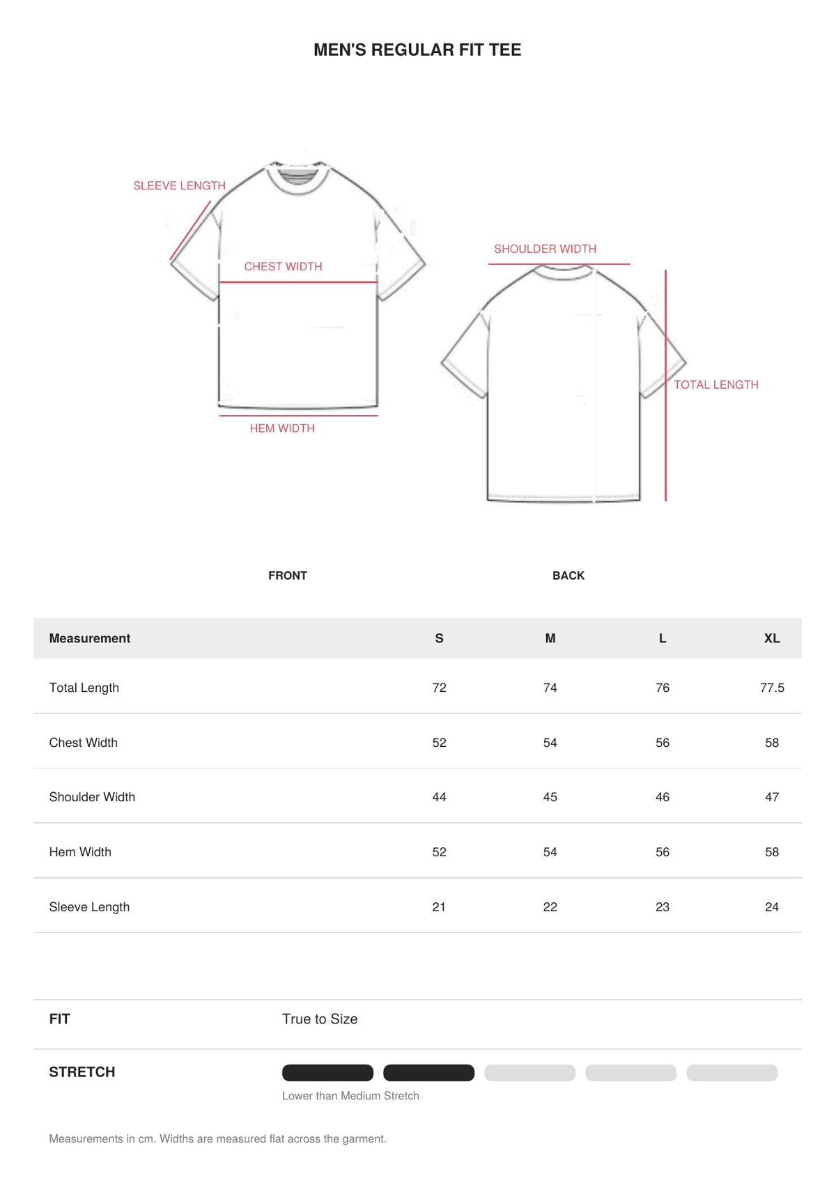 Men's Regular Fit Tee size guide