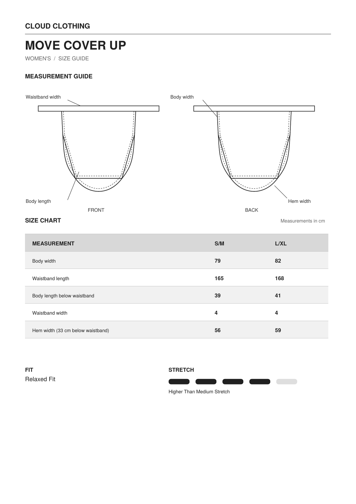 Move Cover Up size guide