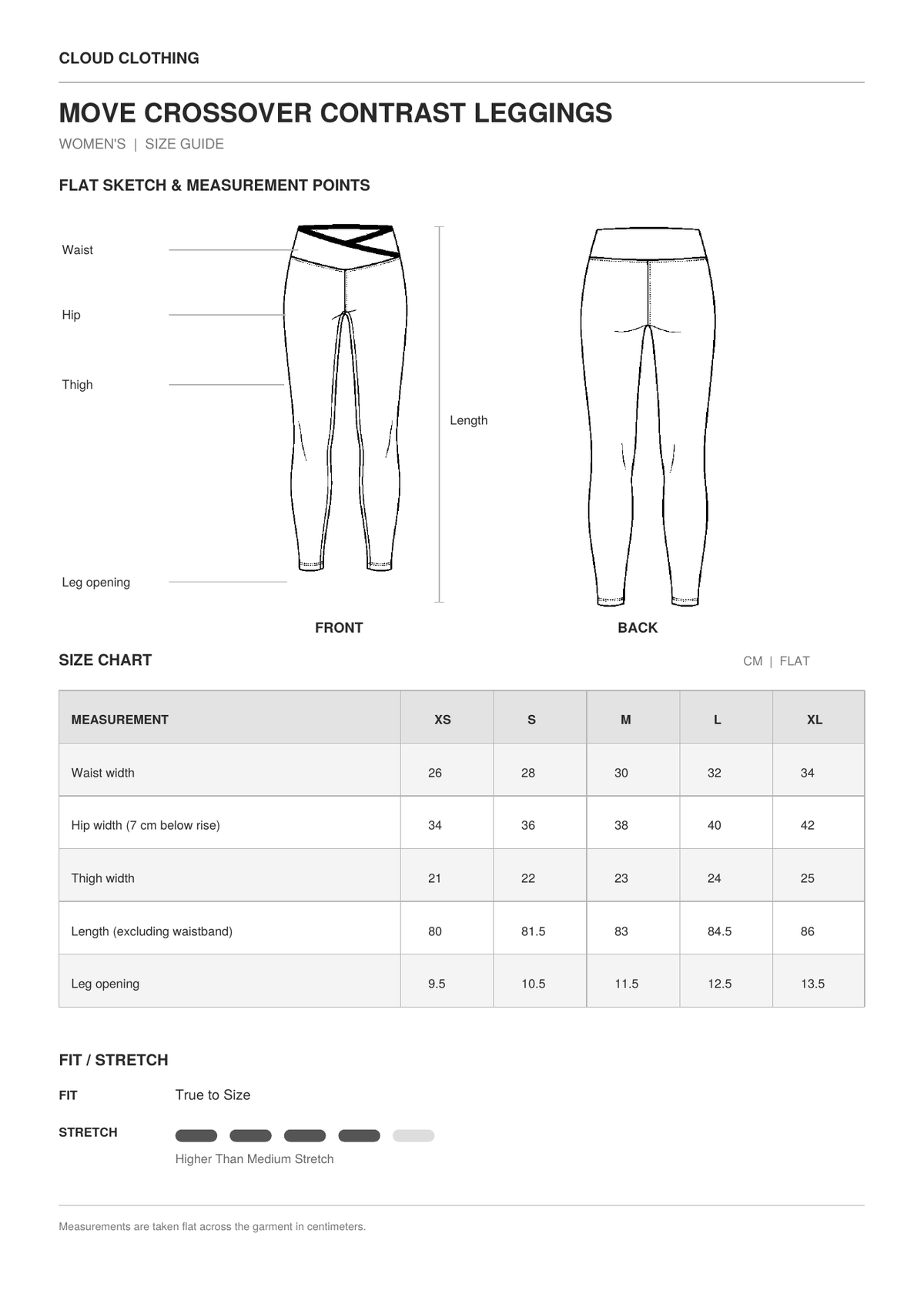 Move Crossover Contrast Leggings size guide