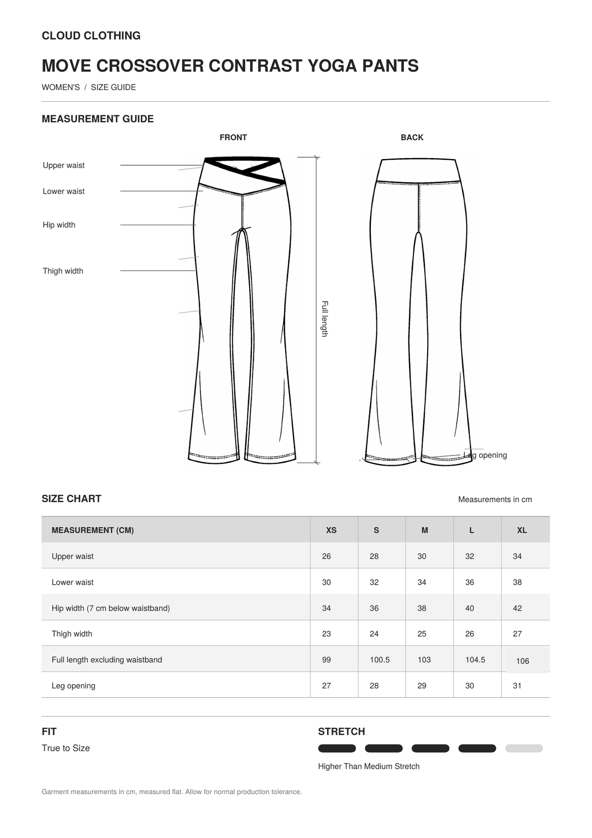 Move Crossover Contrast Yoga Pants size guide