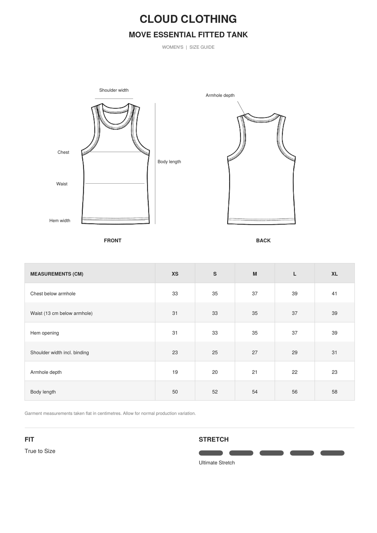 Move Essential Fitted Tank size guide