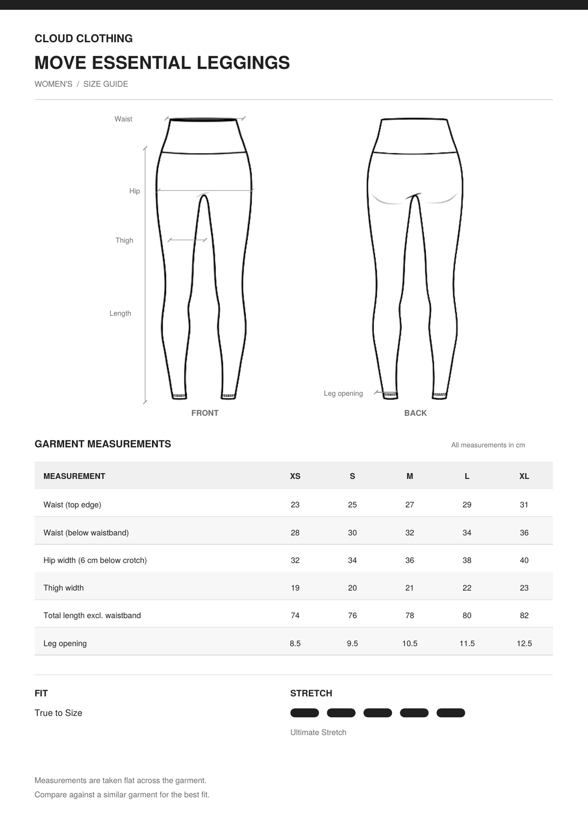 Move Essential Leggings size guide