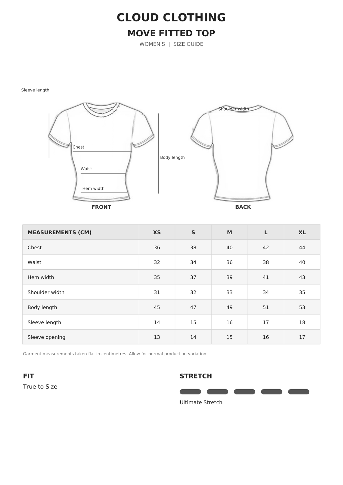 Move Fitted Top size guide