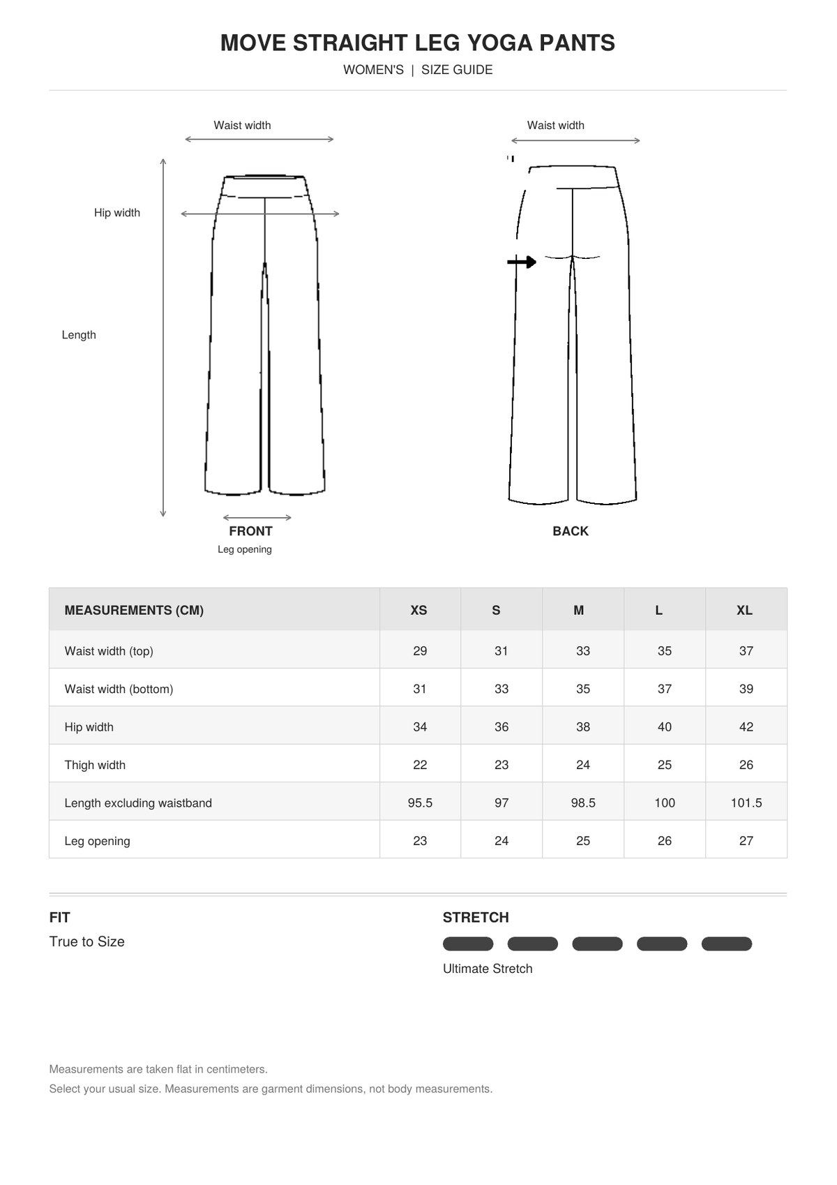Move Straight Leg Yoga Pants size guide