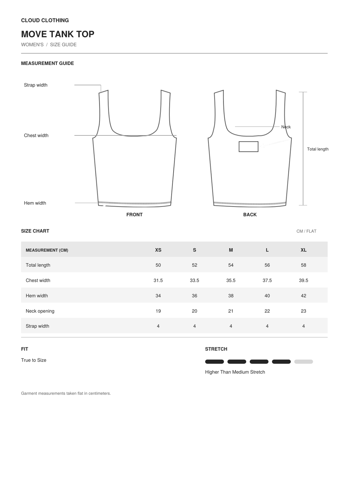 Move Tank Top size guide