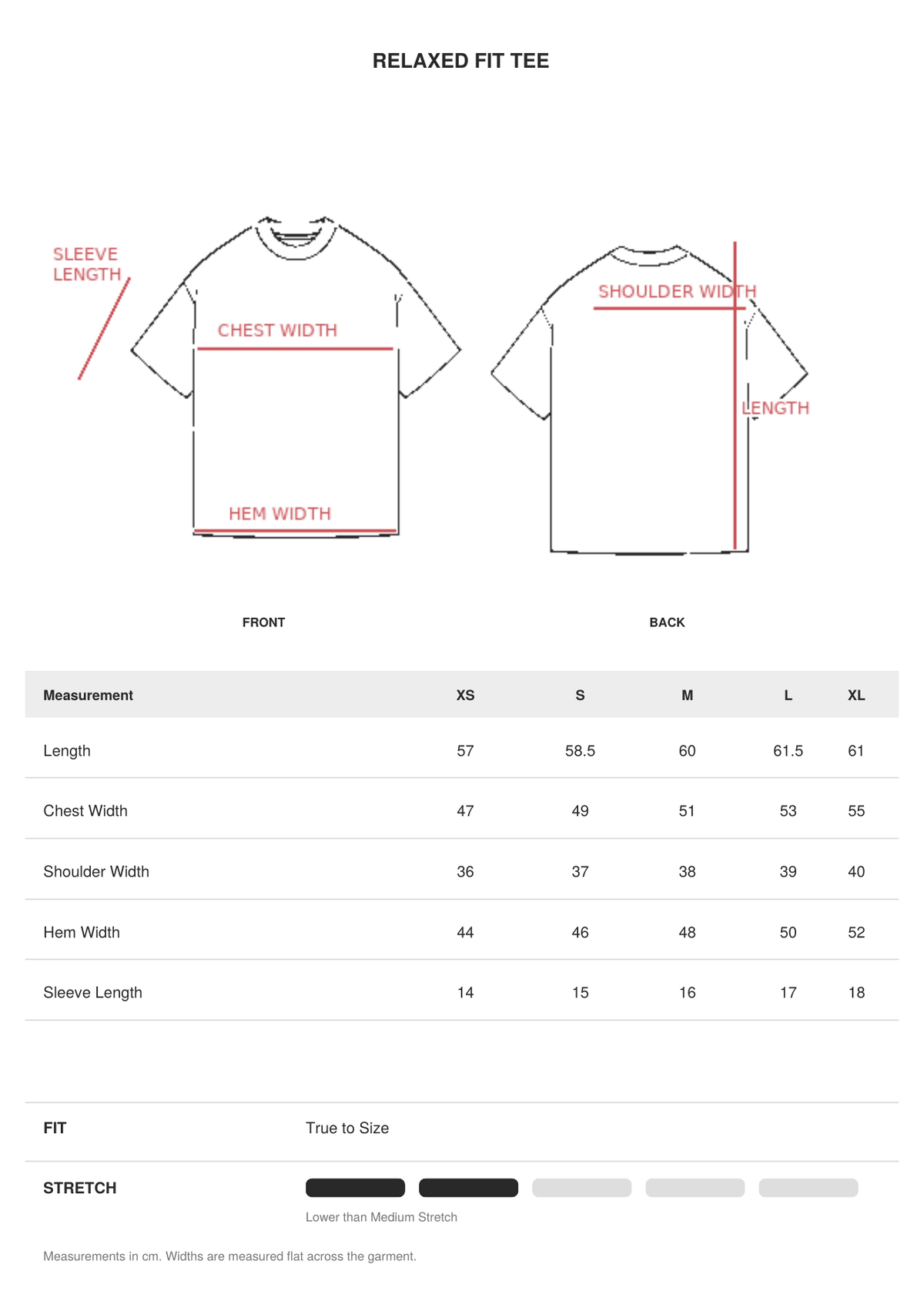 Relaxed Fit Tee size guide
