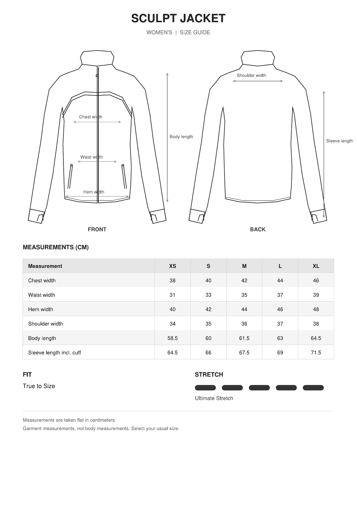 Sculpt Jacket size guide