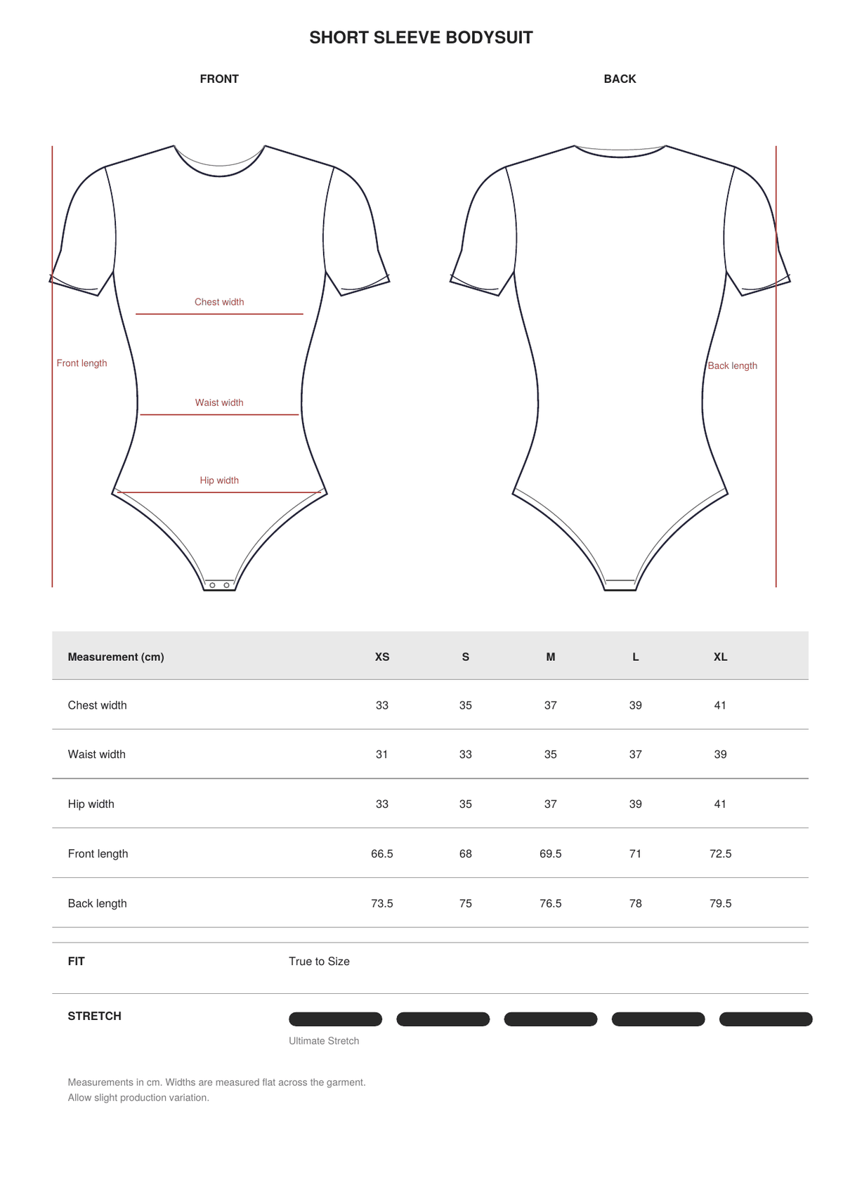 Short Sleeve Bodysuit size guide