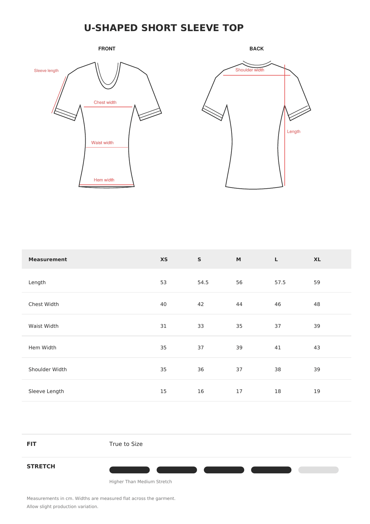 U-Shaped Short Sleeve Top size guide
