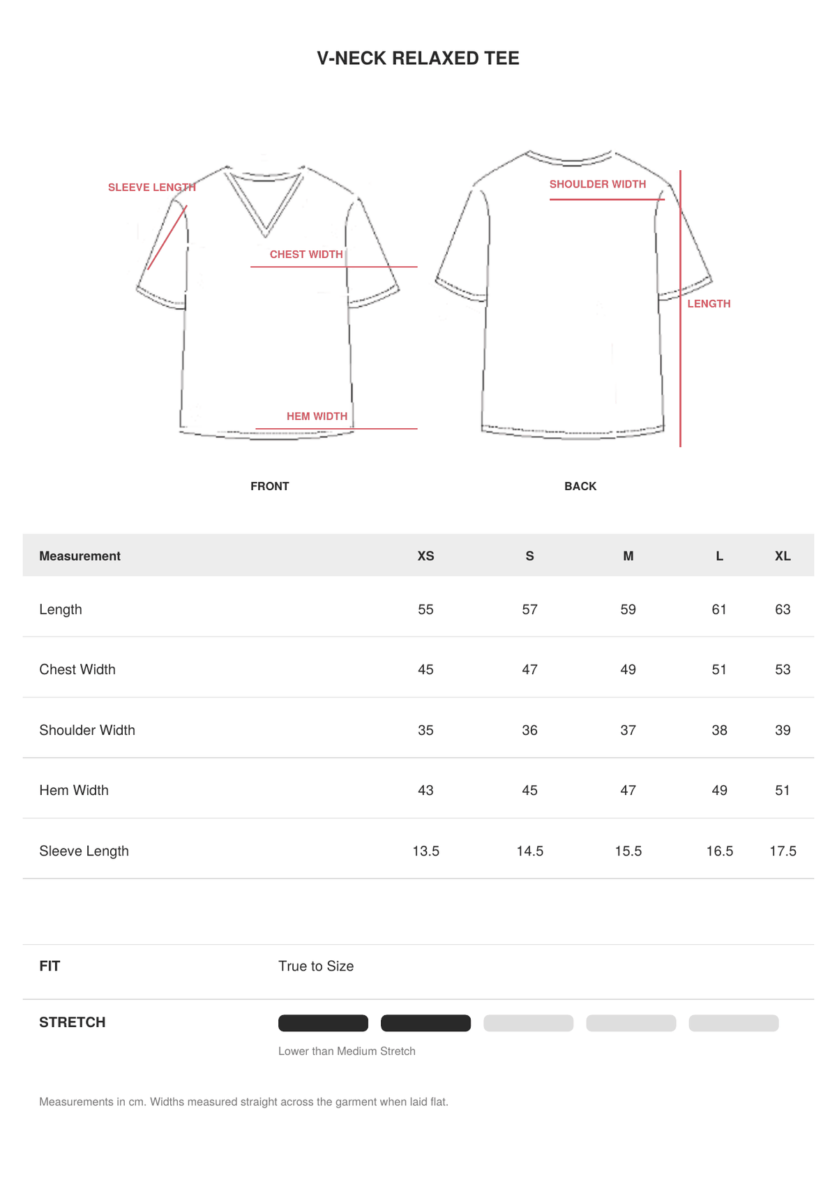 V-Neck Relaxed Tee size guide