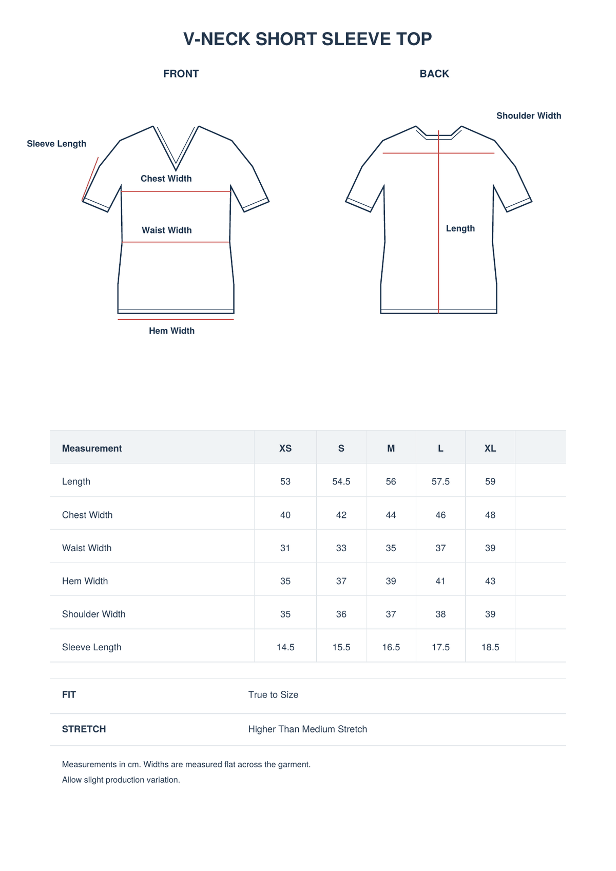 V-Neck Short Sleeve Top size guide