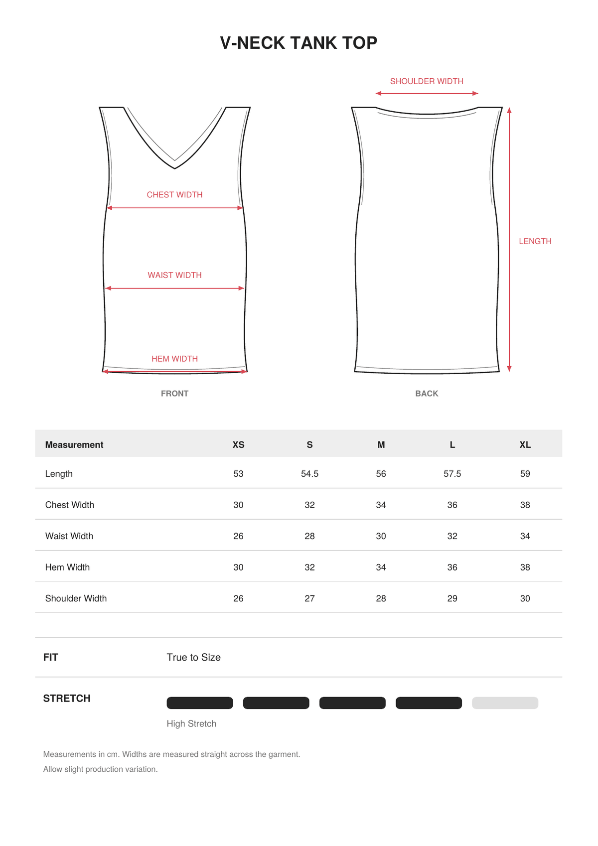 V-Neck Tank Top size guide