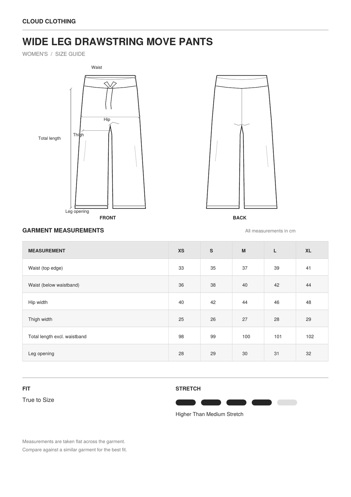 Wide Leg Drawstring Move Pants size guide