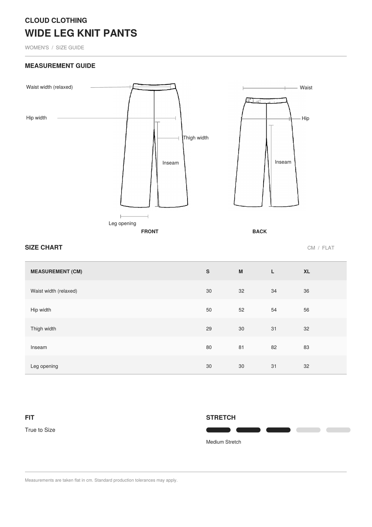 Wide Leg Knit Pants size guide
