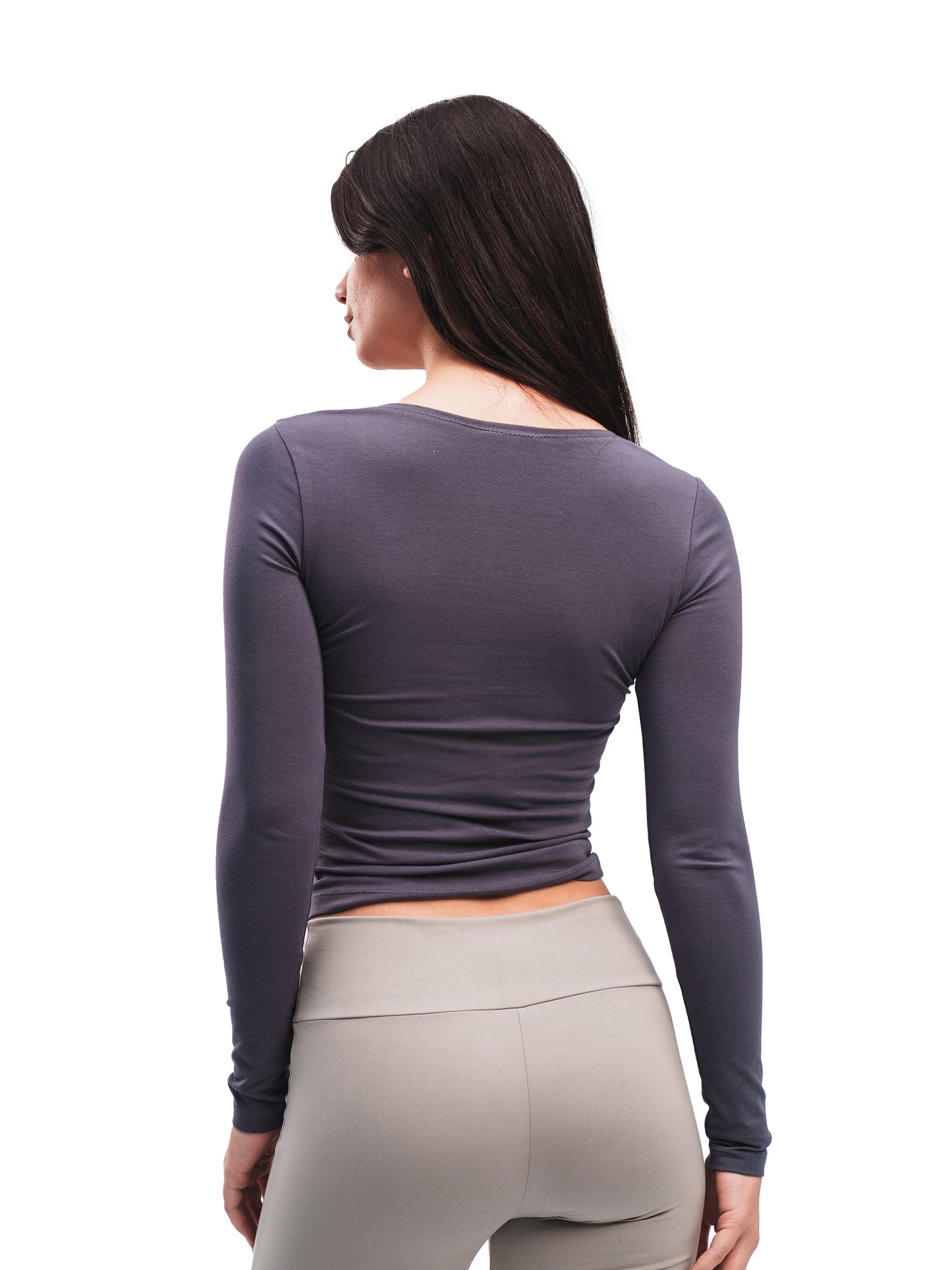 DARK GREY U-SHAPED LONG SLEEVE TOP