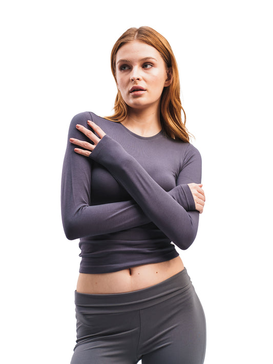 DARK GREY BASIC LONG SLEEVE TOP