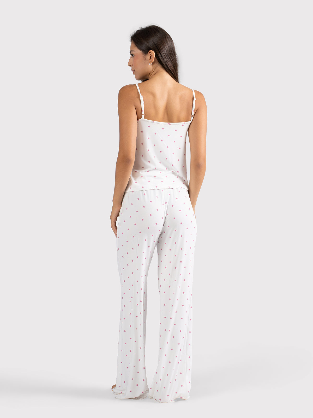 POLKA DOT CAMI PANTS SET WHITE X PINK