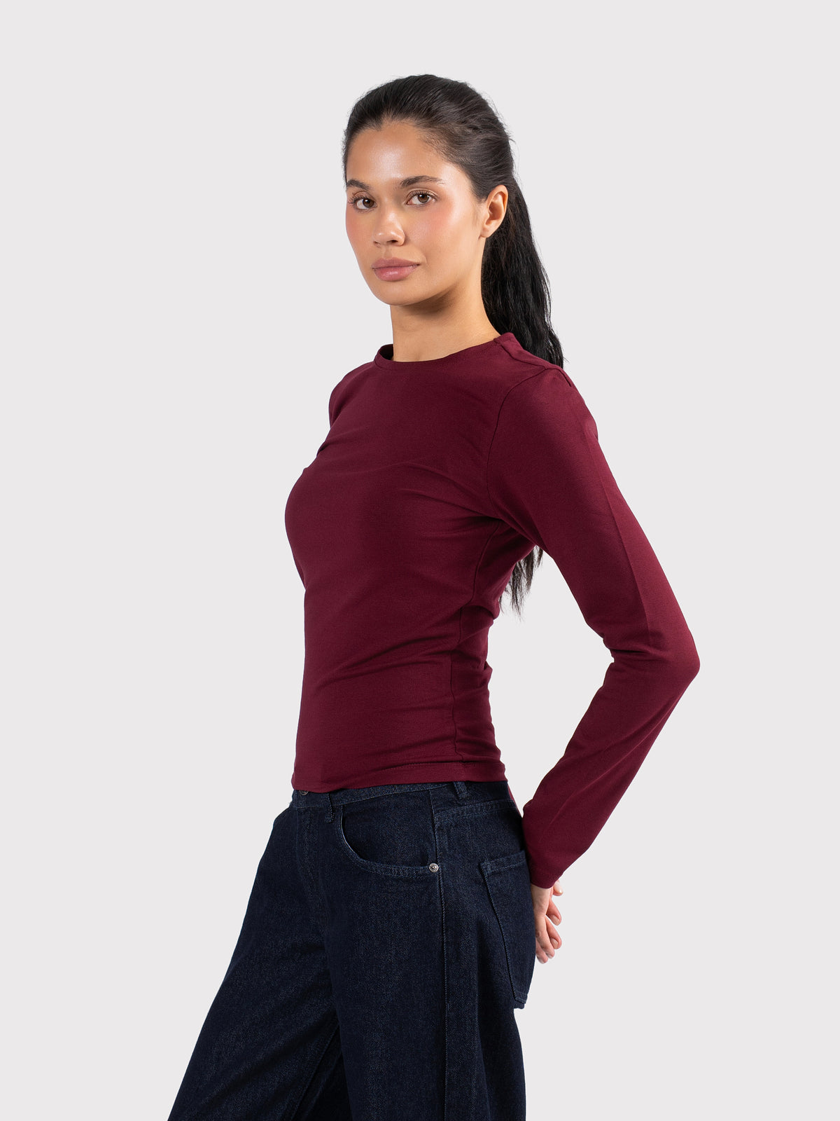 BASIC LONG SLEEVE TOP BURGUNDY