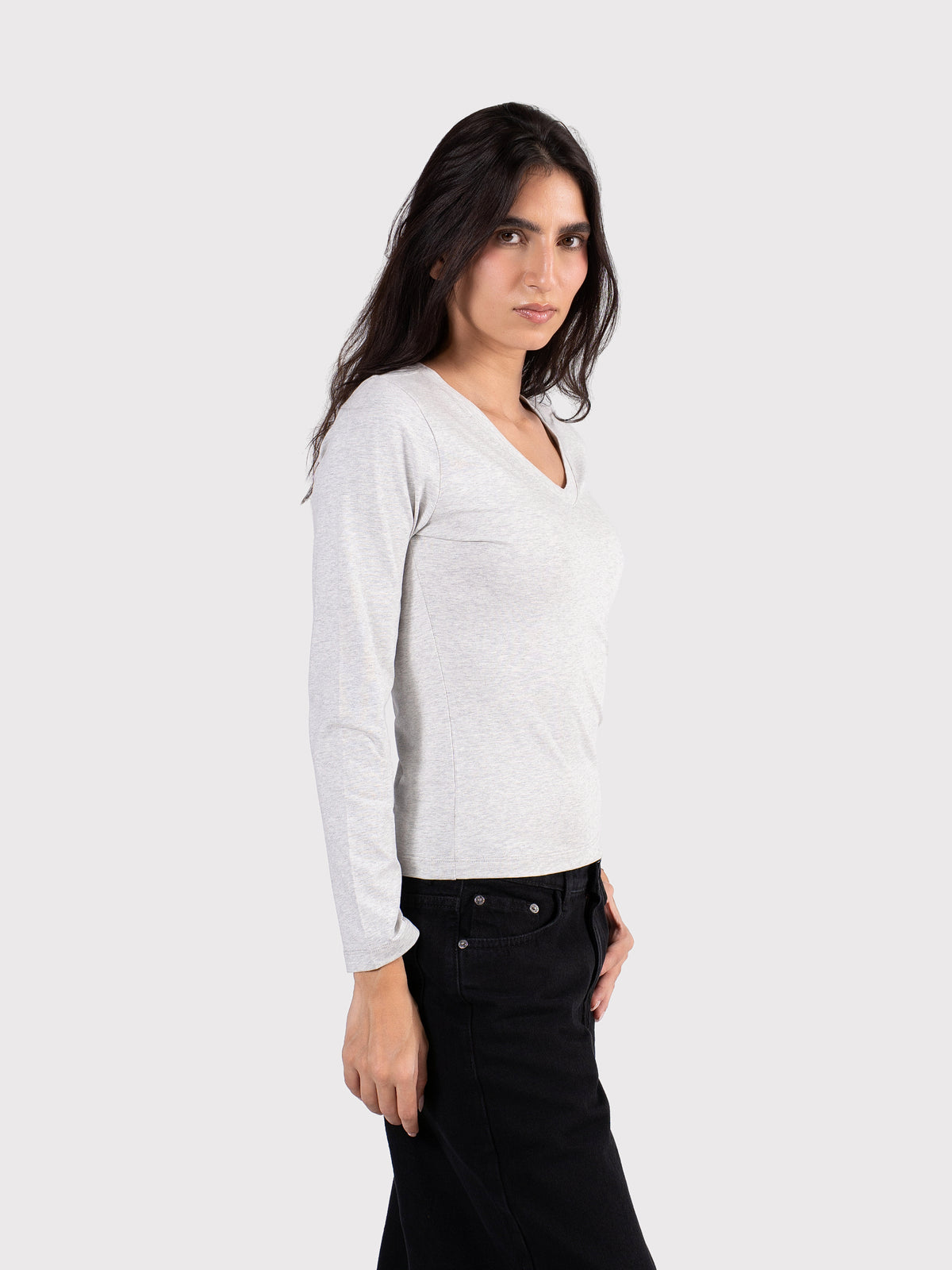 V-NECK LONG SLEEVE TOP CLOUD-GREY
