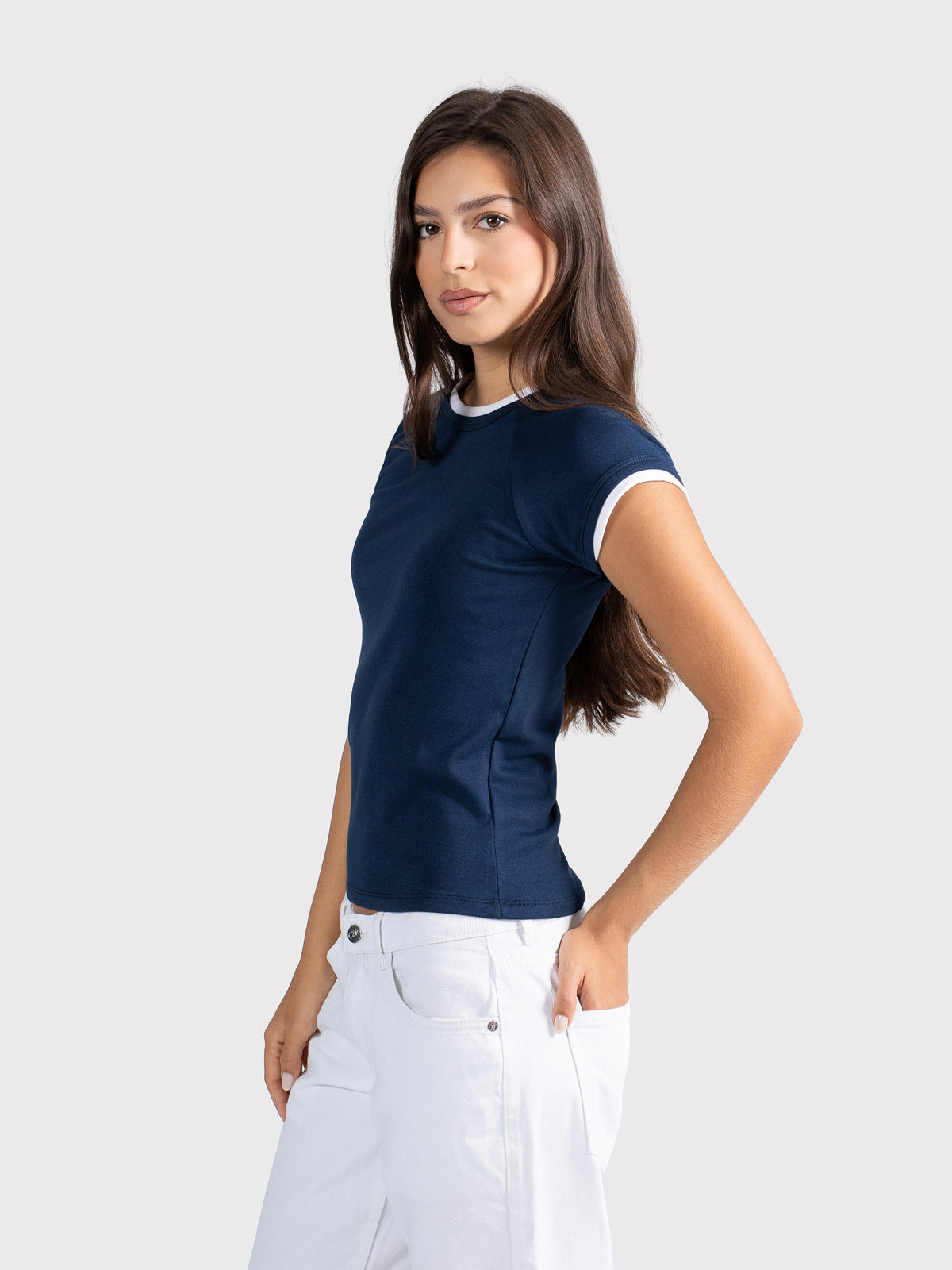 TWO TONE CAP SLEEVE TEE NAVY