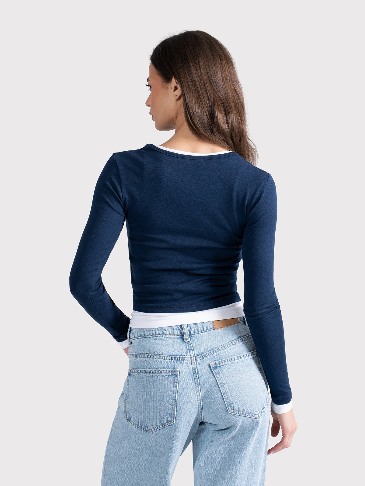 TWO TONE LONG SLEEVE TEE NAVY