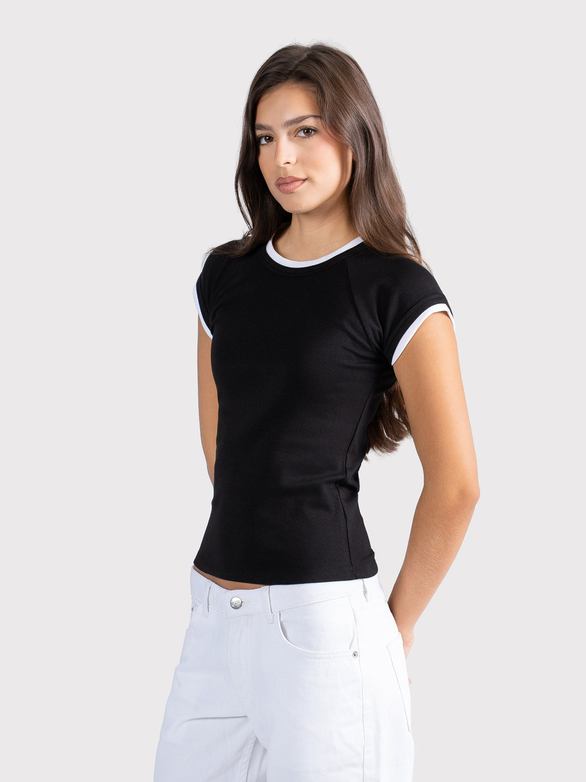 TWO TONE CAP SLEEVE TEE BLACK