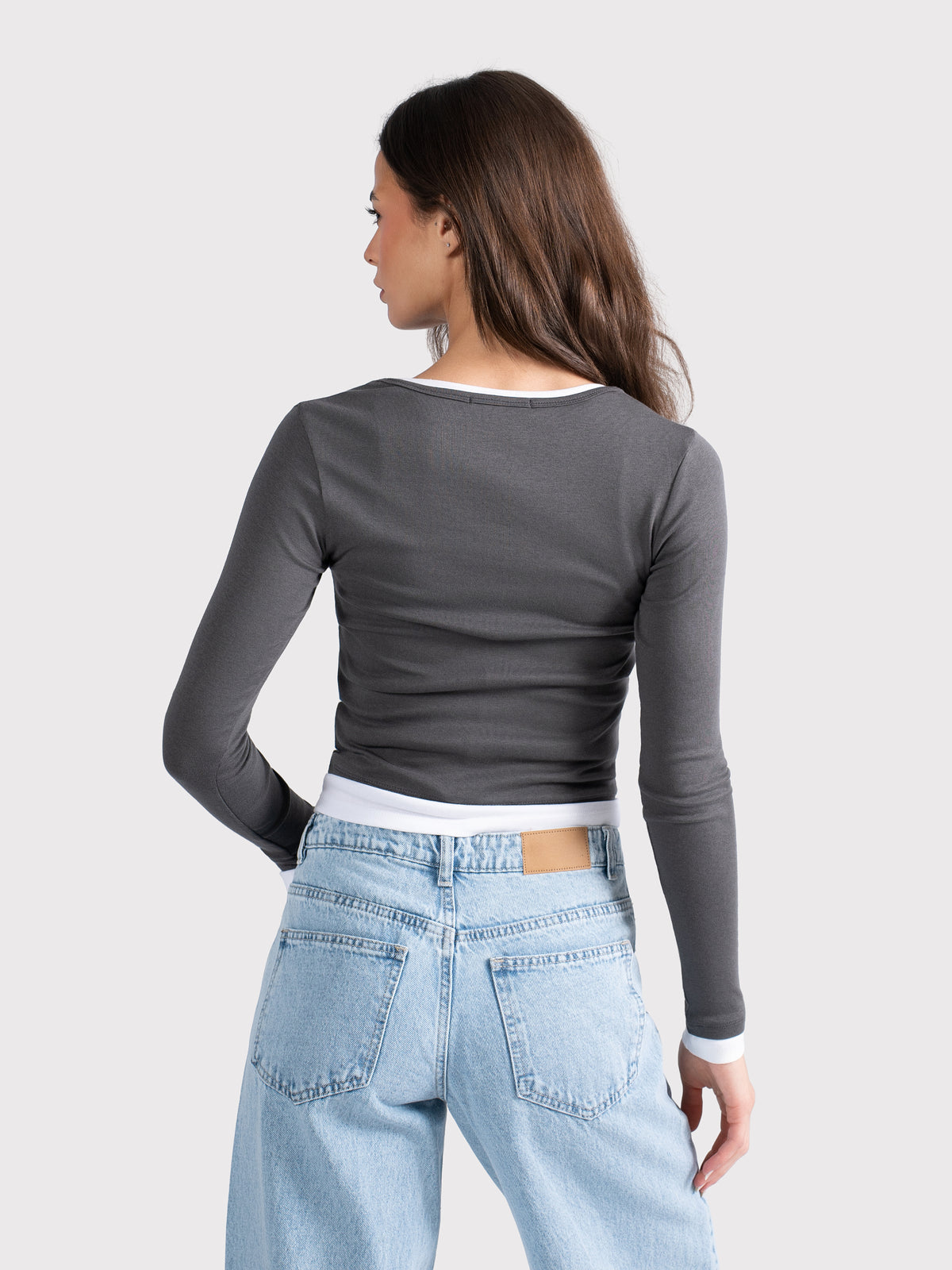 TWO TONE LONG SLEEVE TEE DARK GRAY