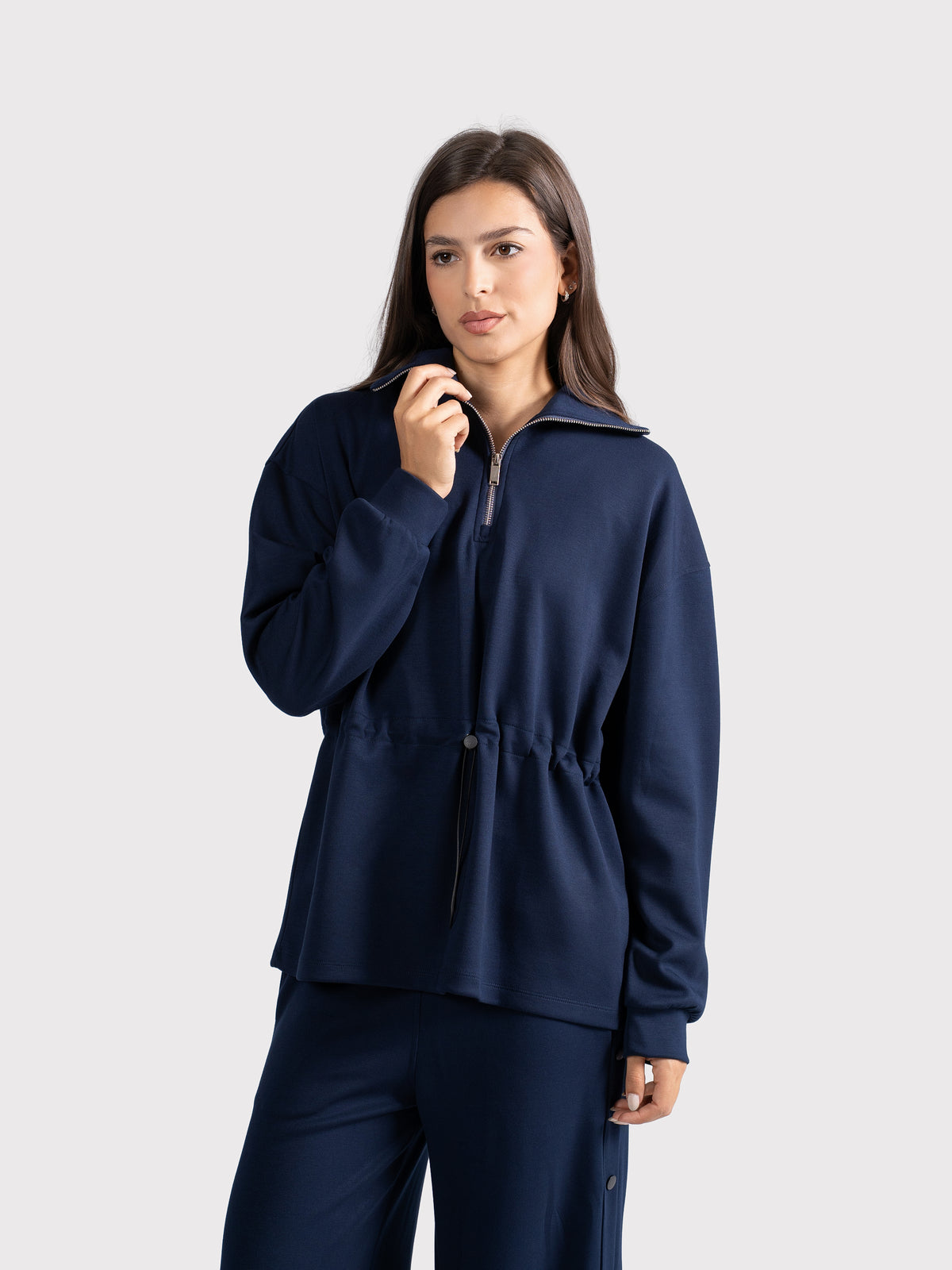 BREATHABLE CINCH SWEATER - NAVY