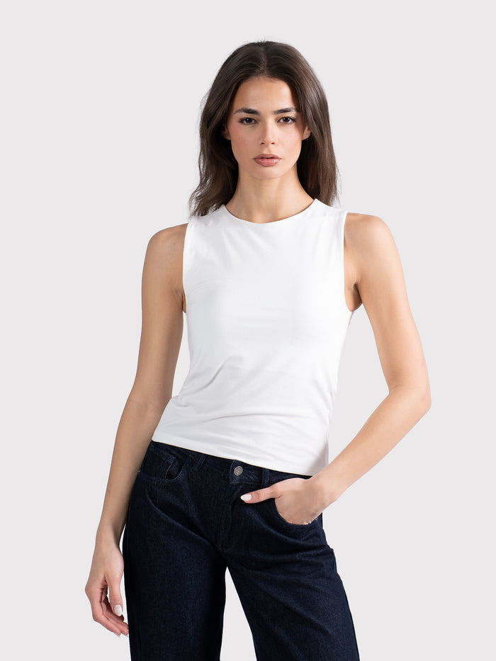 MICROFIBER CREWNECK TANK TOP OFF-WHITE