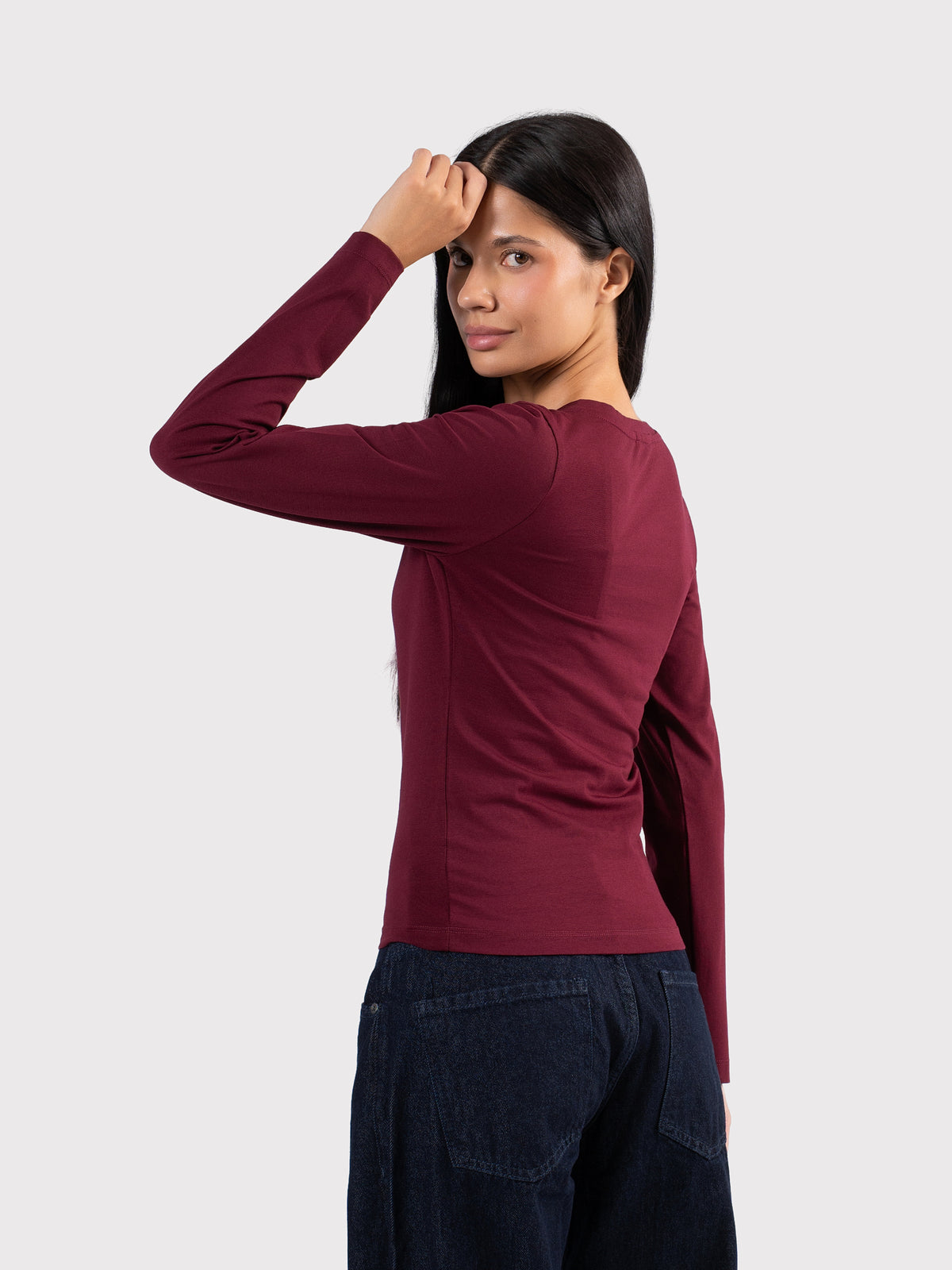 V-NECK LONG SLEEVE TOP BURGUNDY