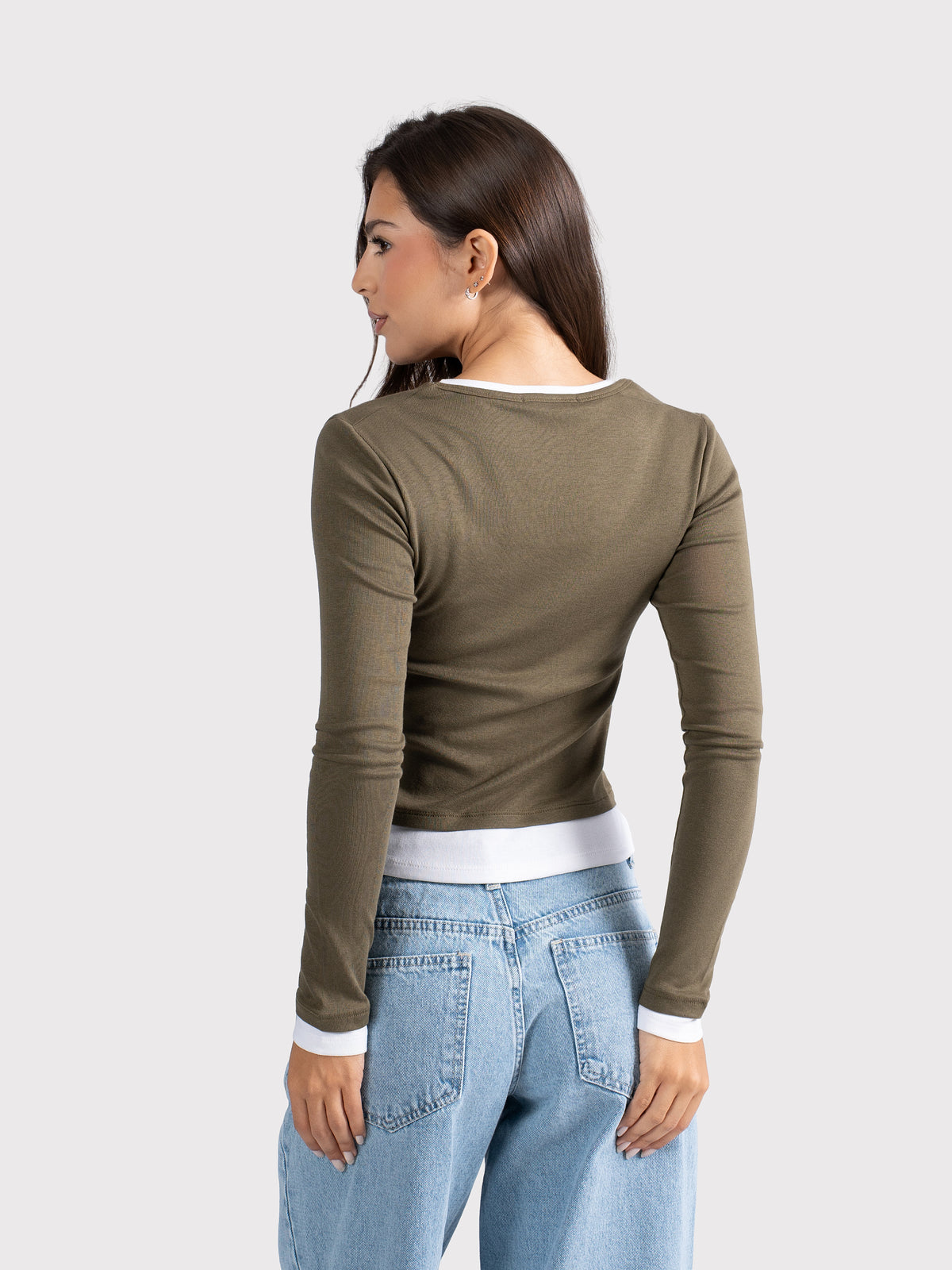 TWO TONE LONG SLEEVE TEE OLIVE