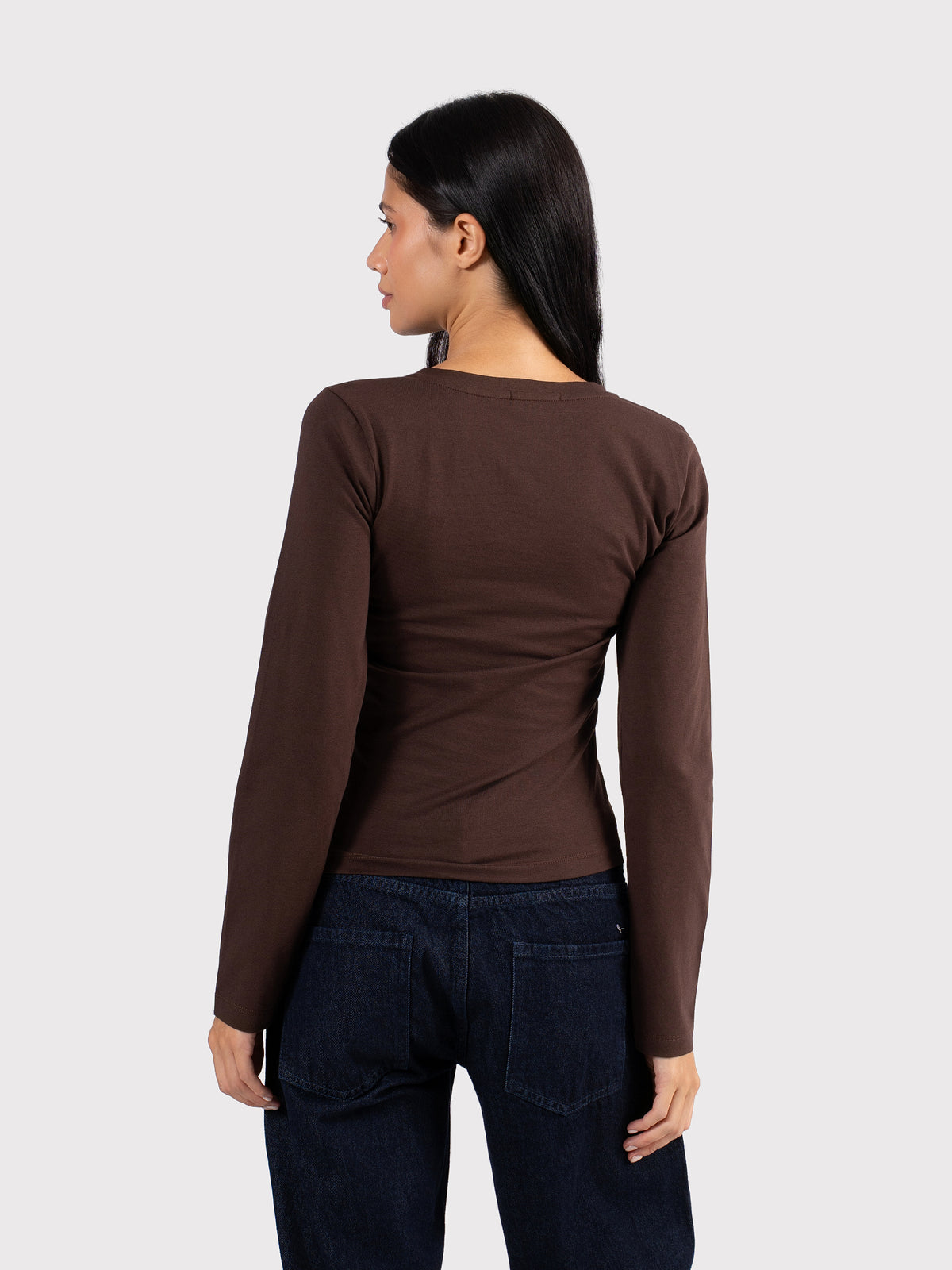 V-NECK LONG SLEEVE TOP BROWN