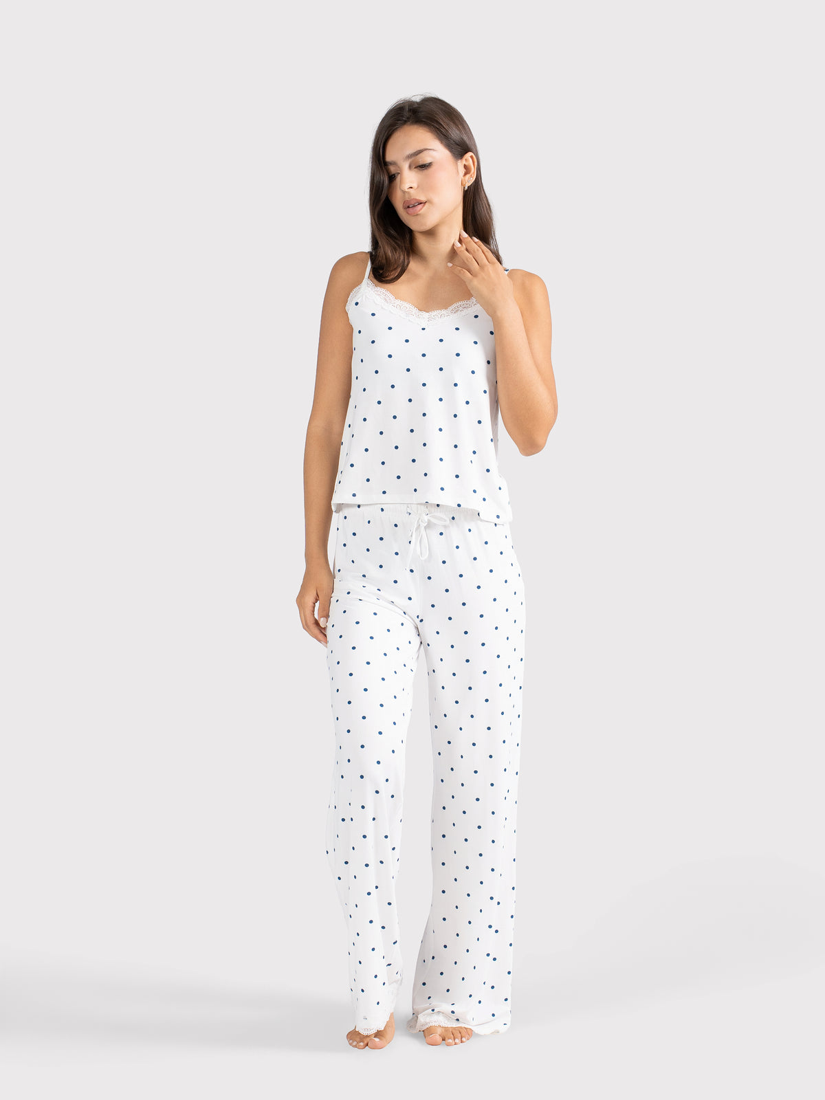POLKA DOT CAMI PANTS SET WHITE X NAVY