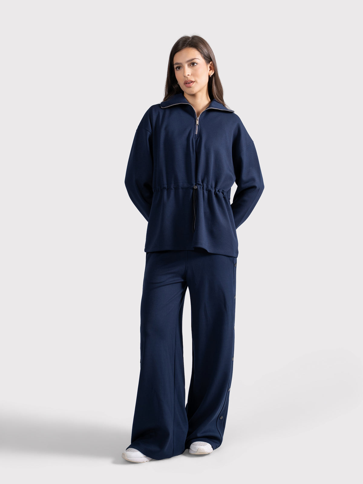 BREATHABLE CINCH SWEATER - NAVY