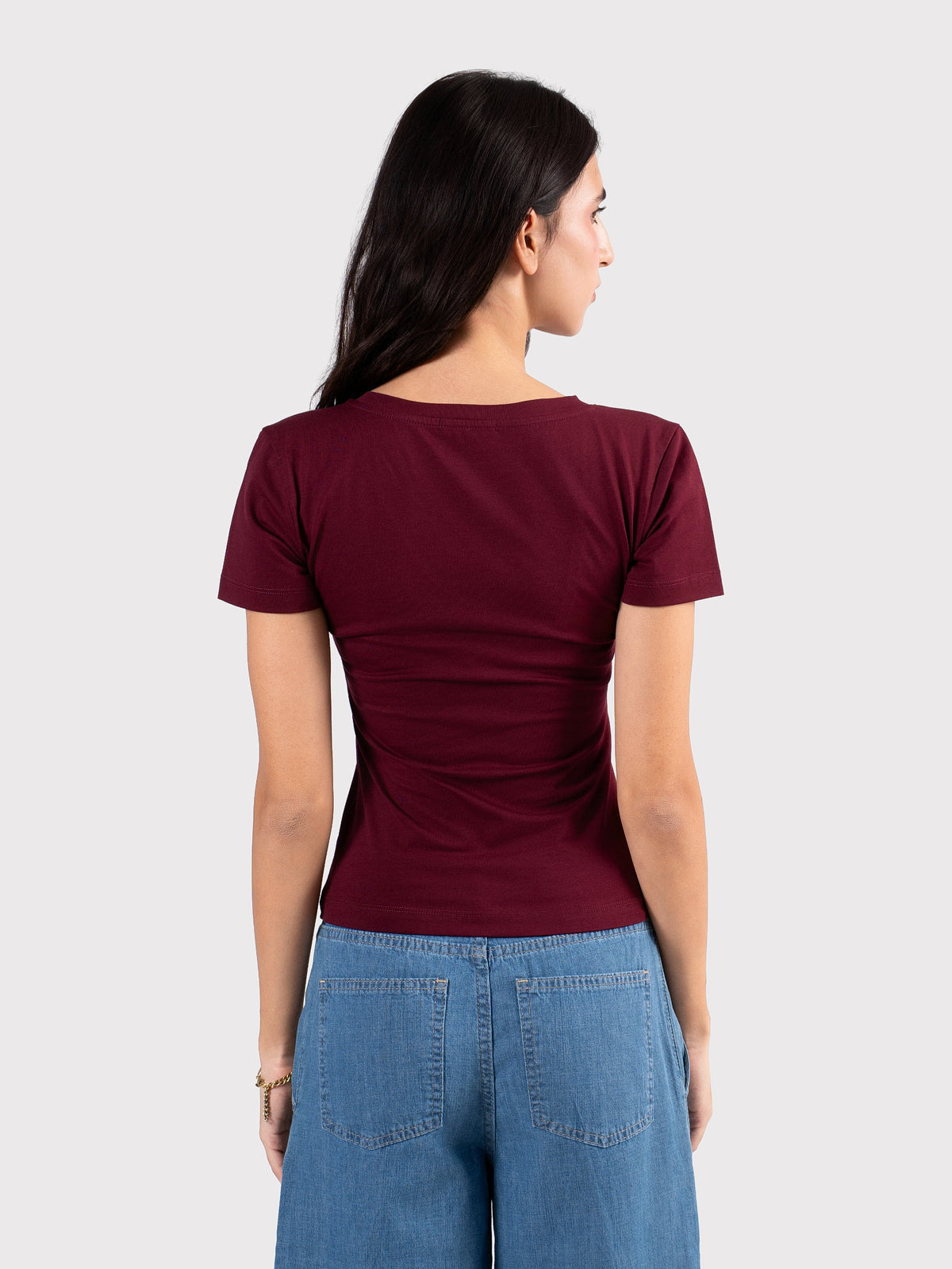 V-NECK SHORT SLEEVE TOP BURGUNDY