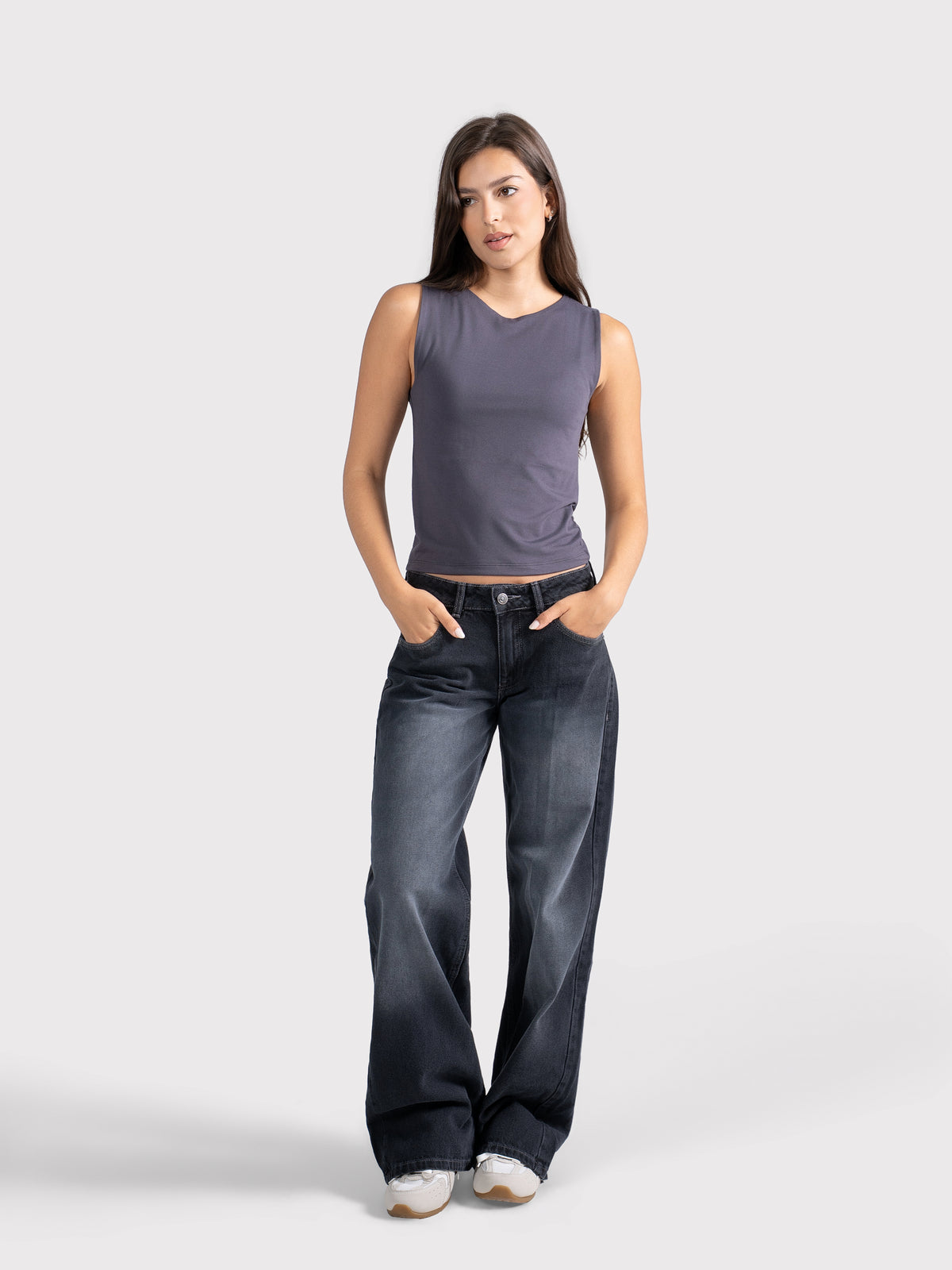MICROFIBER CREWNECK TANK TOP CHARCOAL