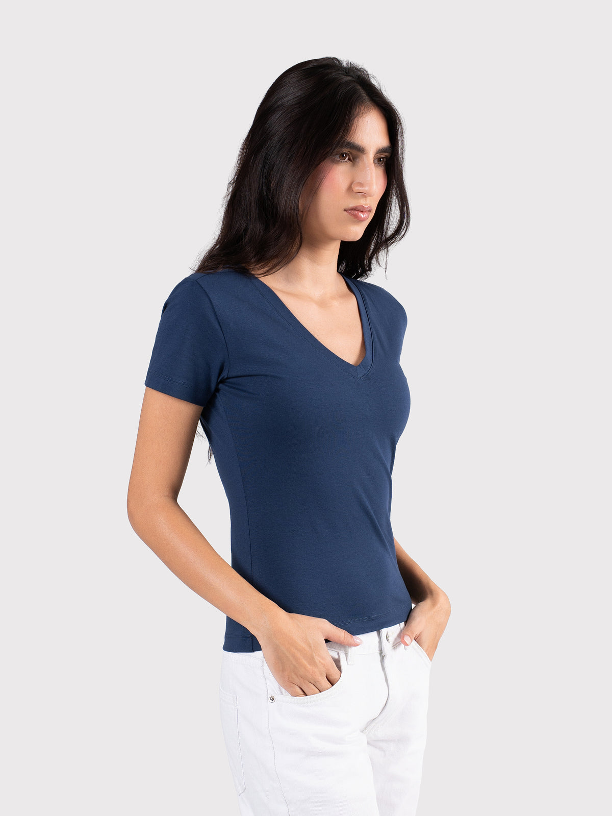 V-NECK SHORT SLEEVE TOP NAVY