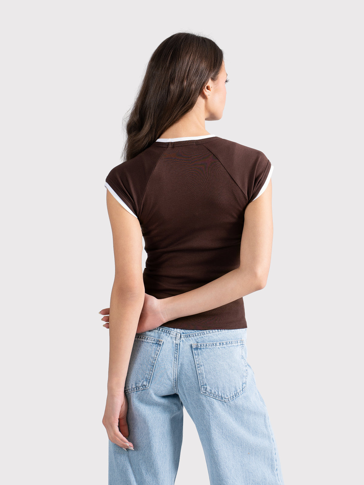 TWO TONE CAP SLEEVE TEE BROWN