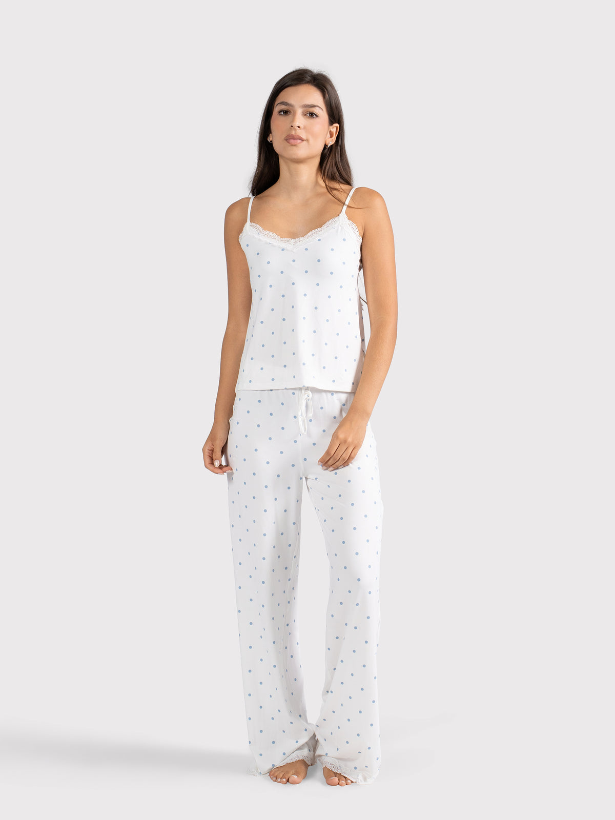 POLKA DOT CAMI PANTS SET WHITE X BLUE