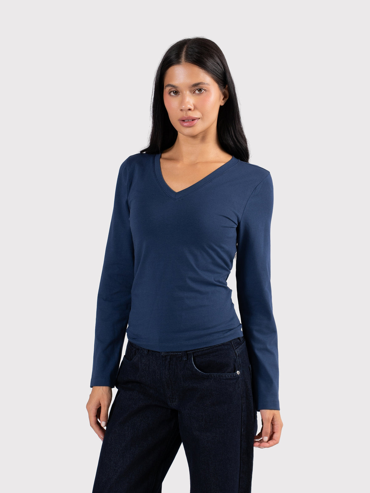 V-NECK LONG SLEEVE TOP NAVY