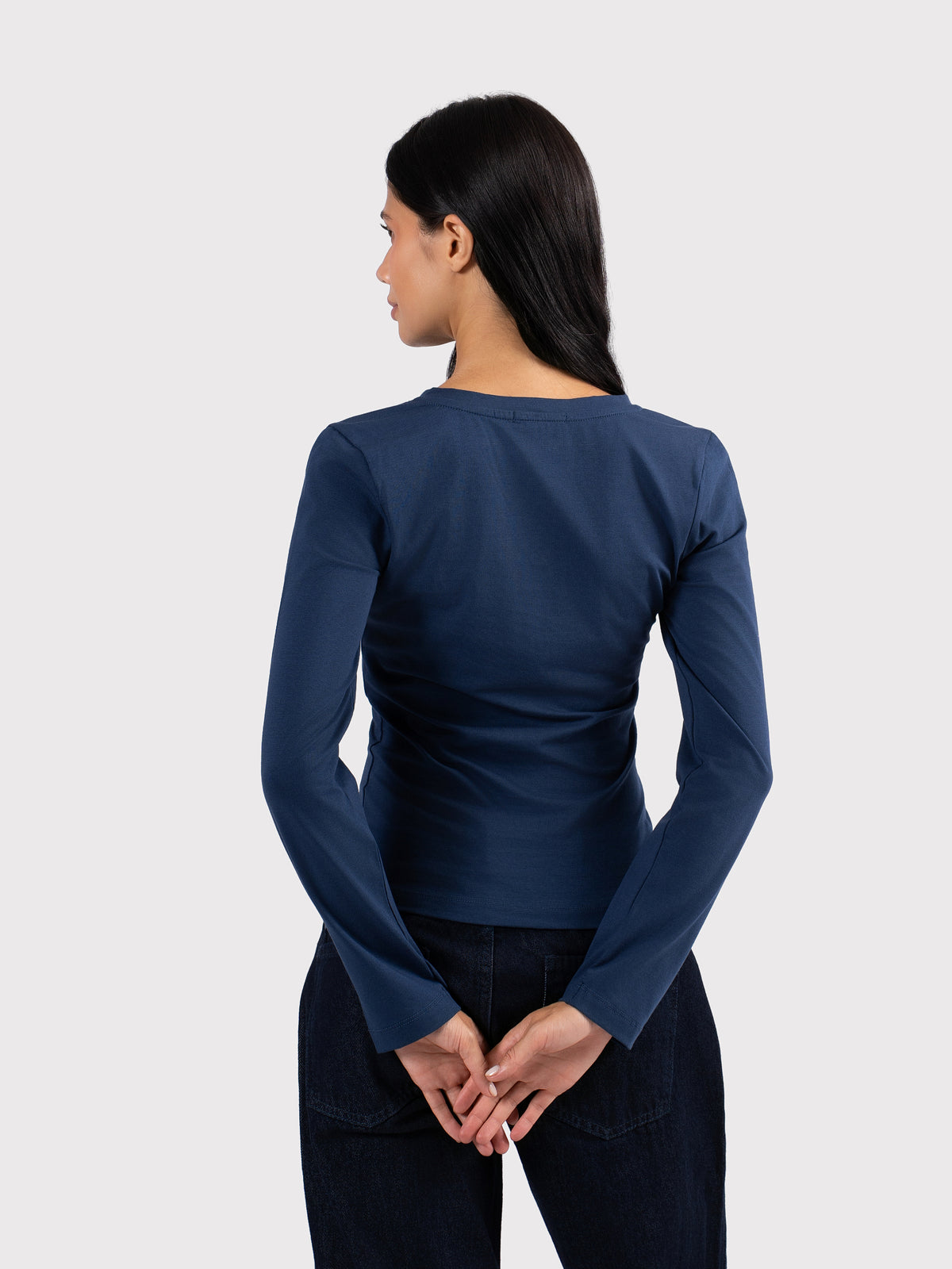 V-NECK LONG SLEEVE TOP NAVY