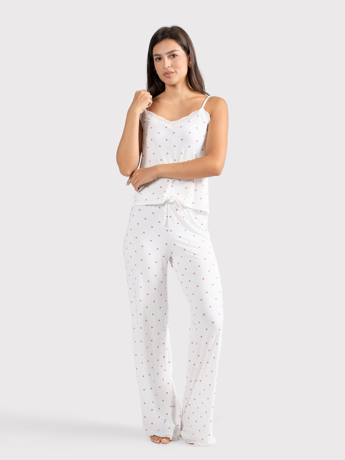 POLKA DOT CAMI PANTS SET WHITE X PINK