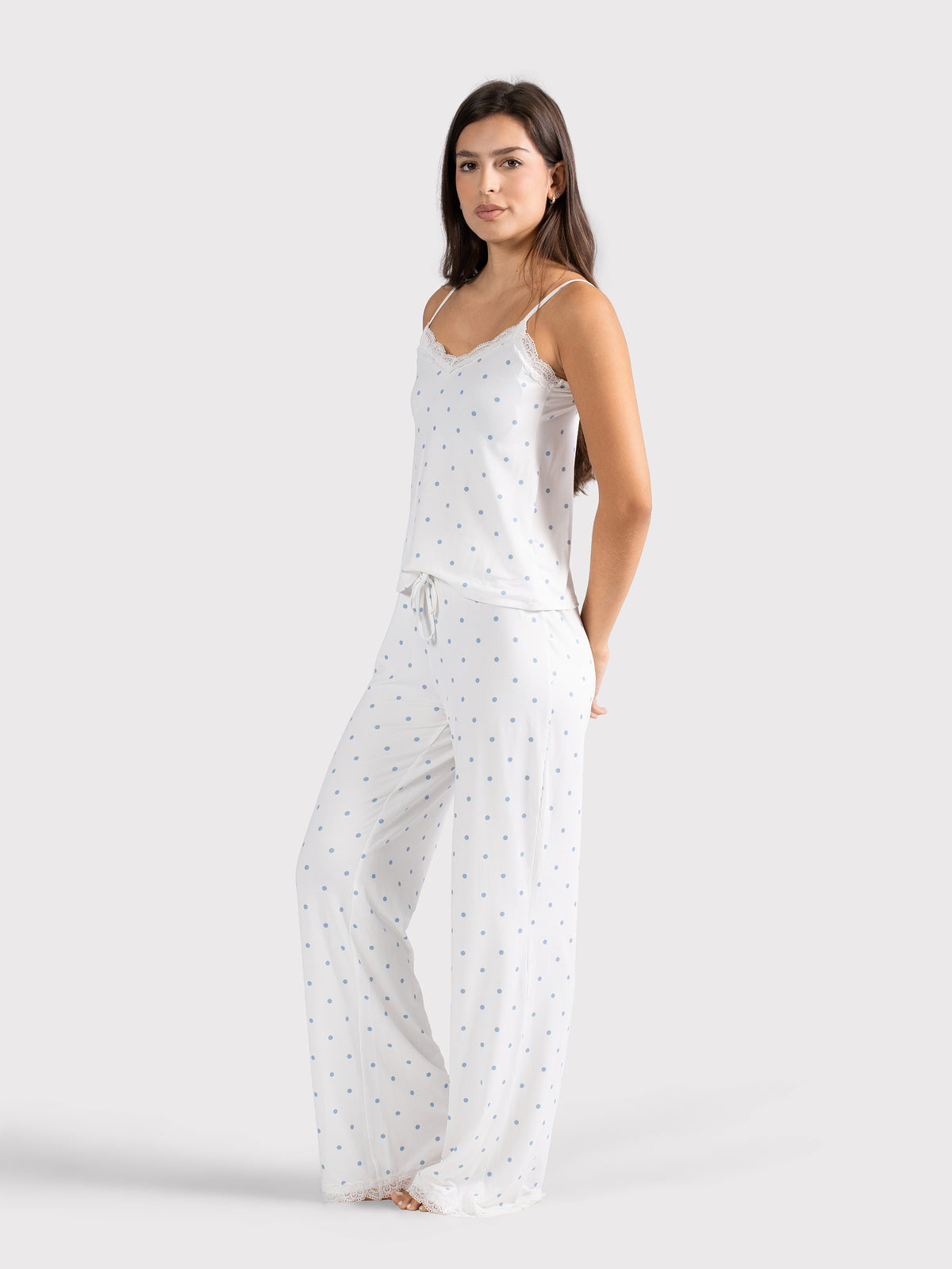 POLKA DOT CAMI PANTS SET WHITE X BLUE