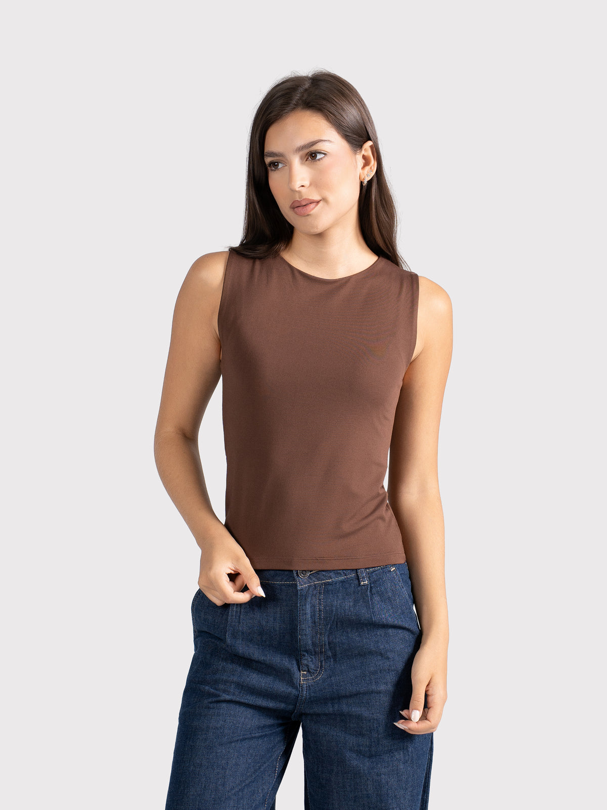 MICROFIBER CREWNECK TANK TOP BROWN