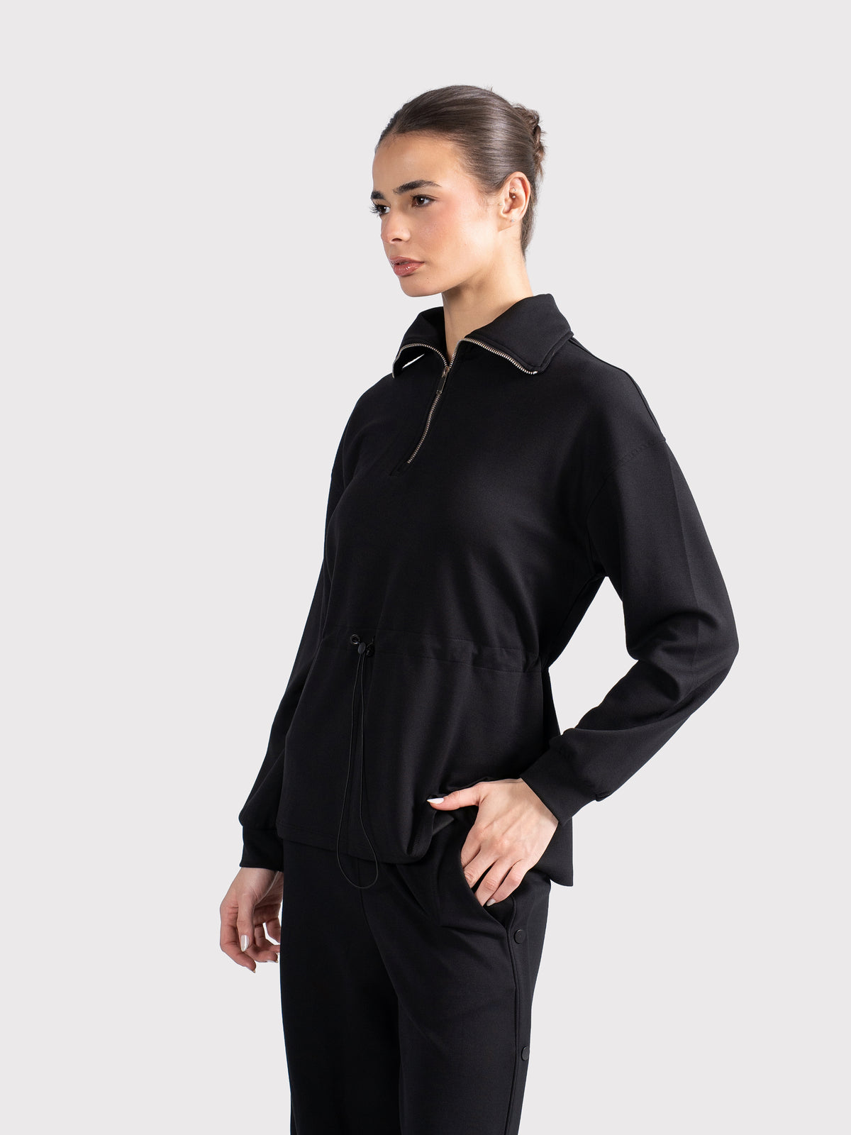BREATHABLE CINCH SWEATER - BLACK