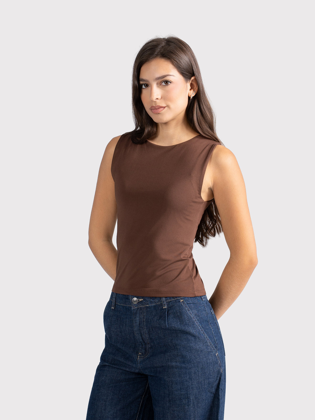 MICROFIBER CREWNECK TANK TOP BROWN