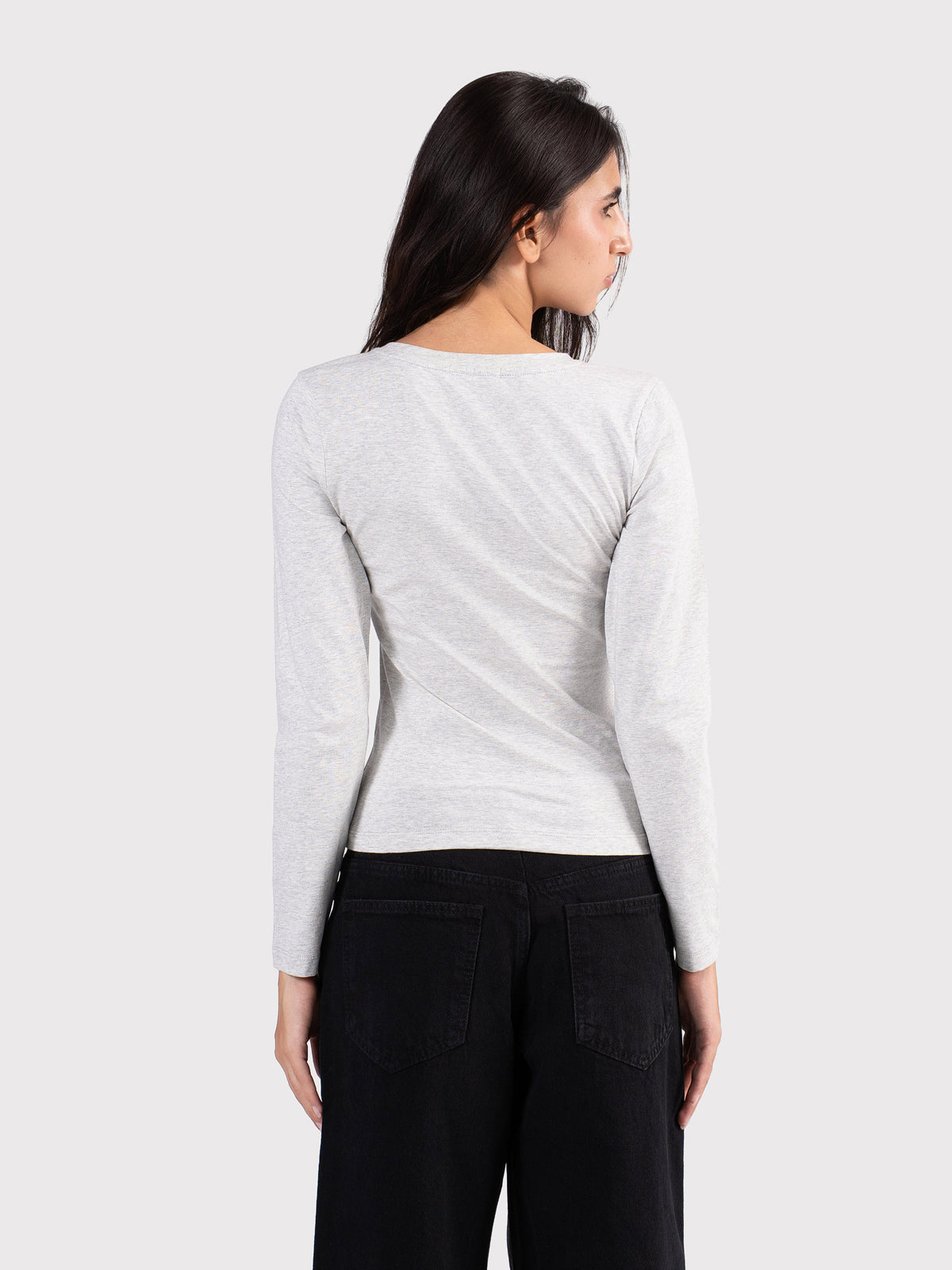 V-NECK LONG SLEEVE TOP CLOUD-GREY