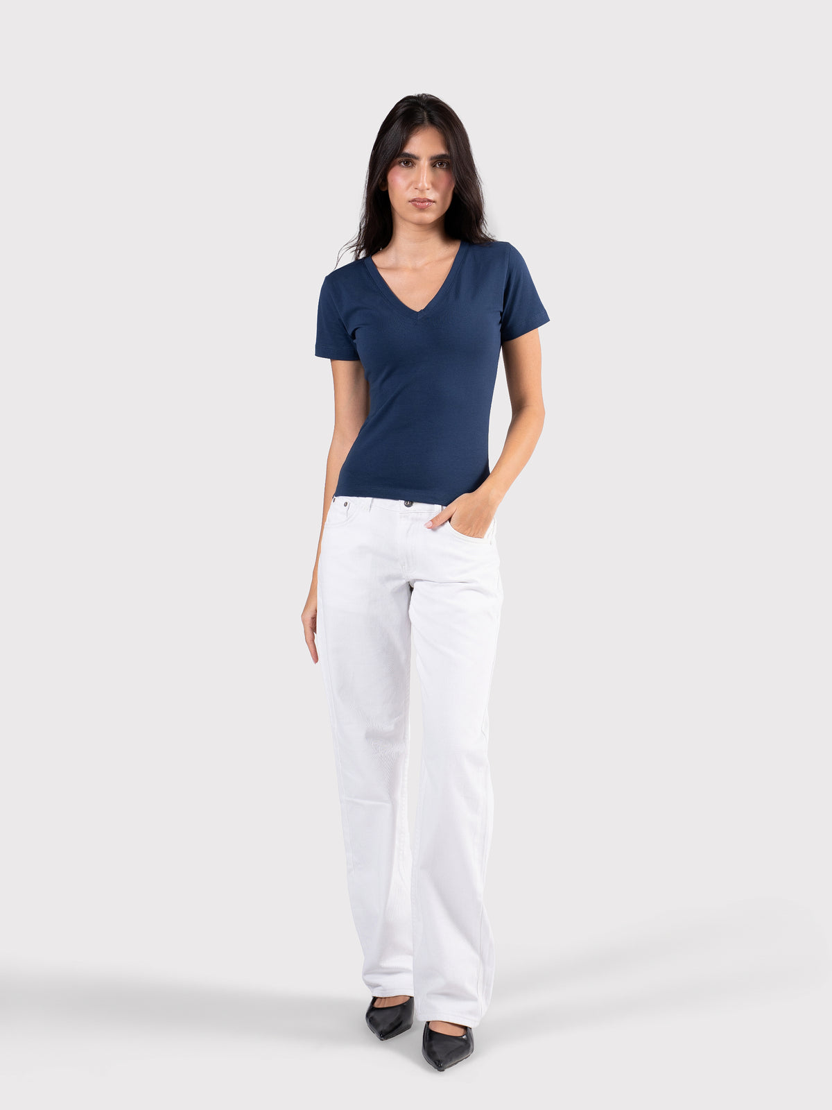 V-NECK SHORT SLEEVE TOP NAVY