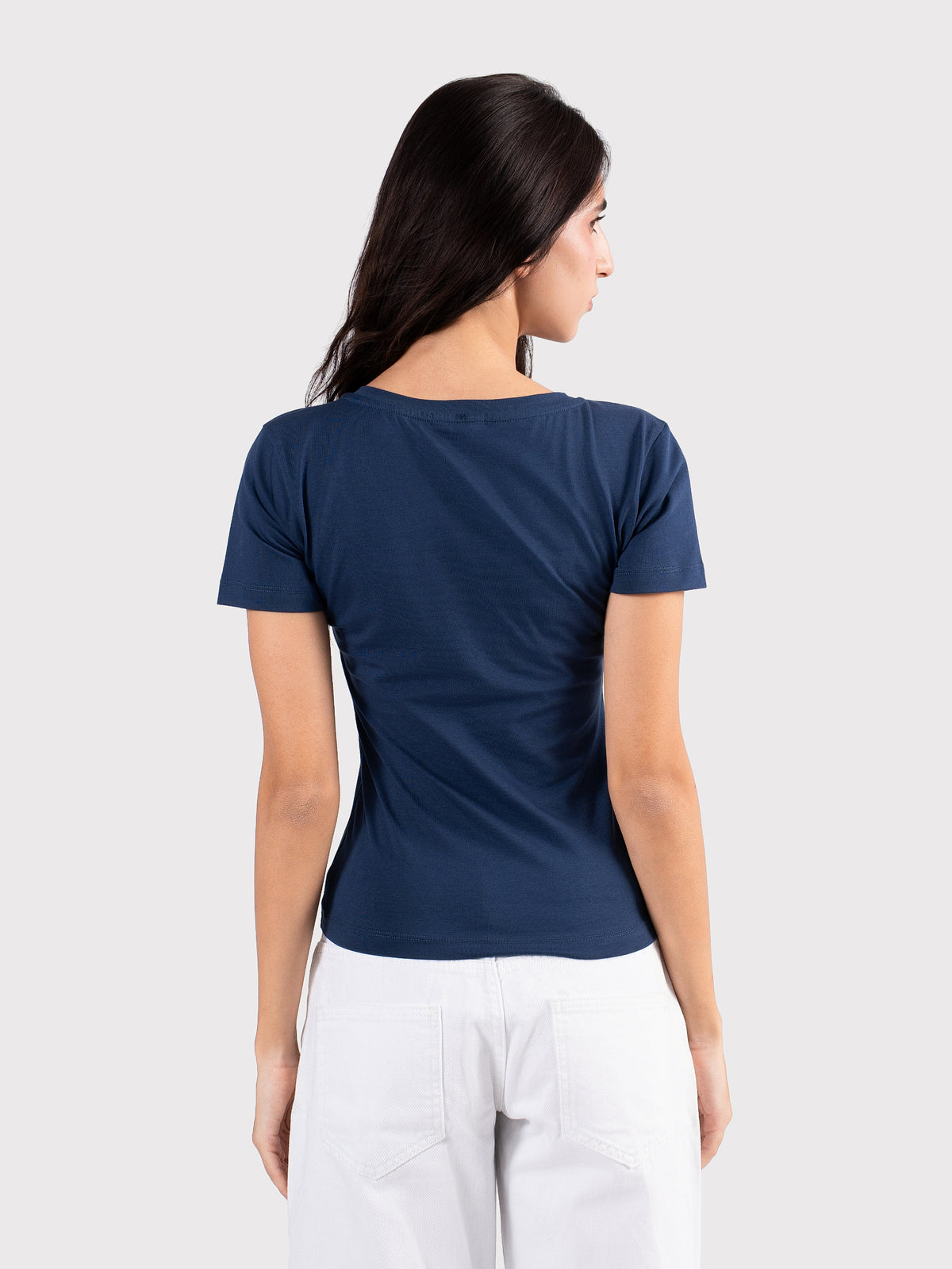 V-NECK SHORT SLEEVE TOP NAVY